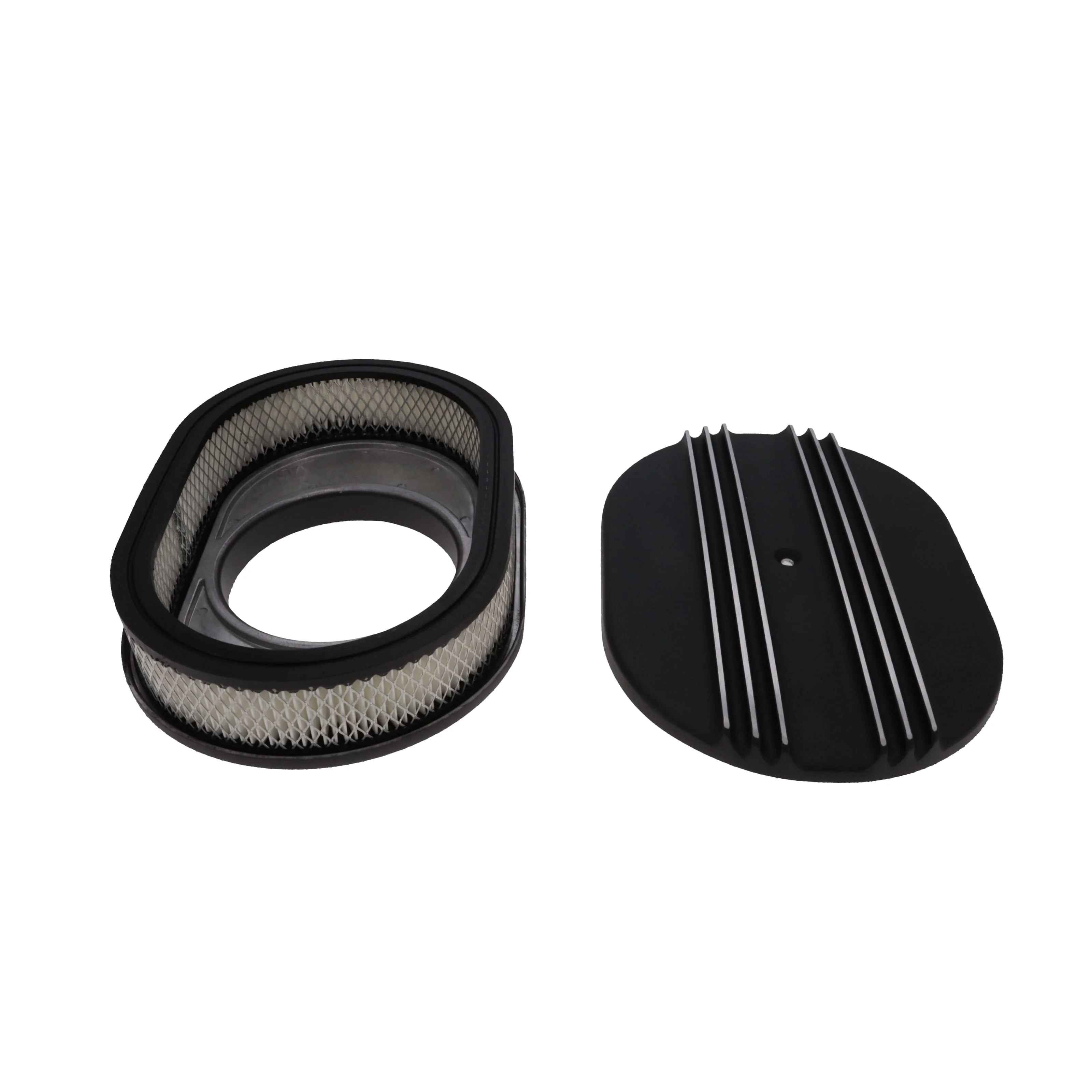 12" X 2" Center Finned Oval Aluminum Air Cleaner Kit, Paper Filter - Black - Image 4