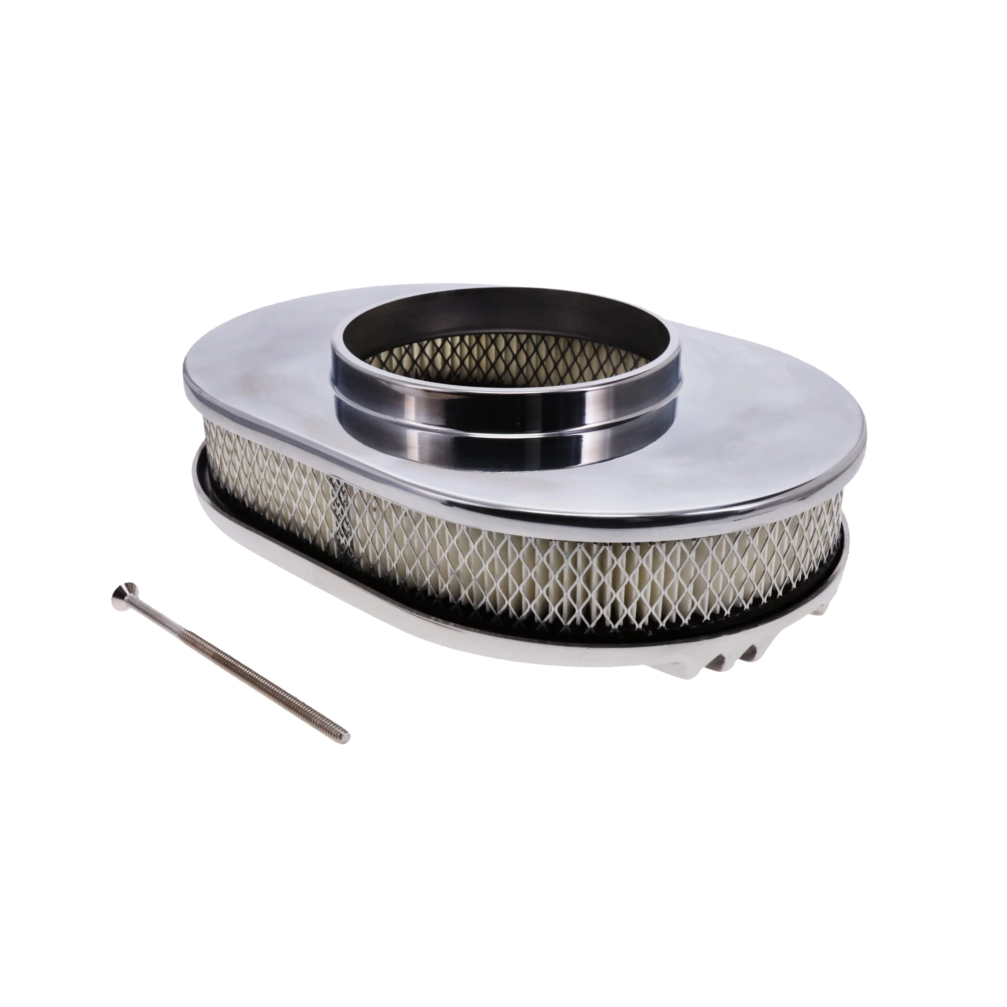 12" X 2" Center Finned Oval Aluminum Air Cleaner Kit, Paper Filter - Polished - Image 4