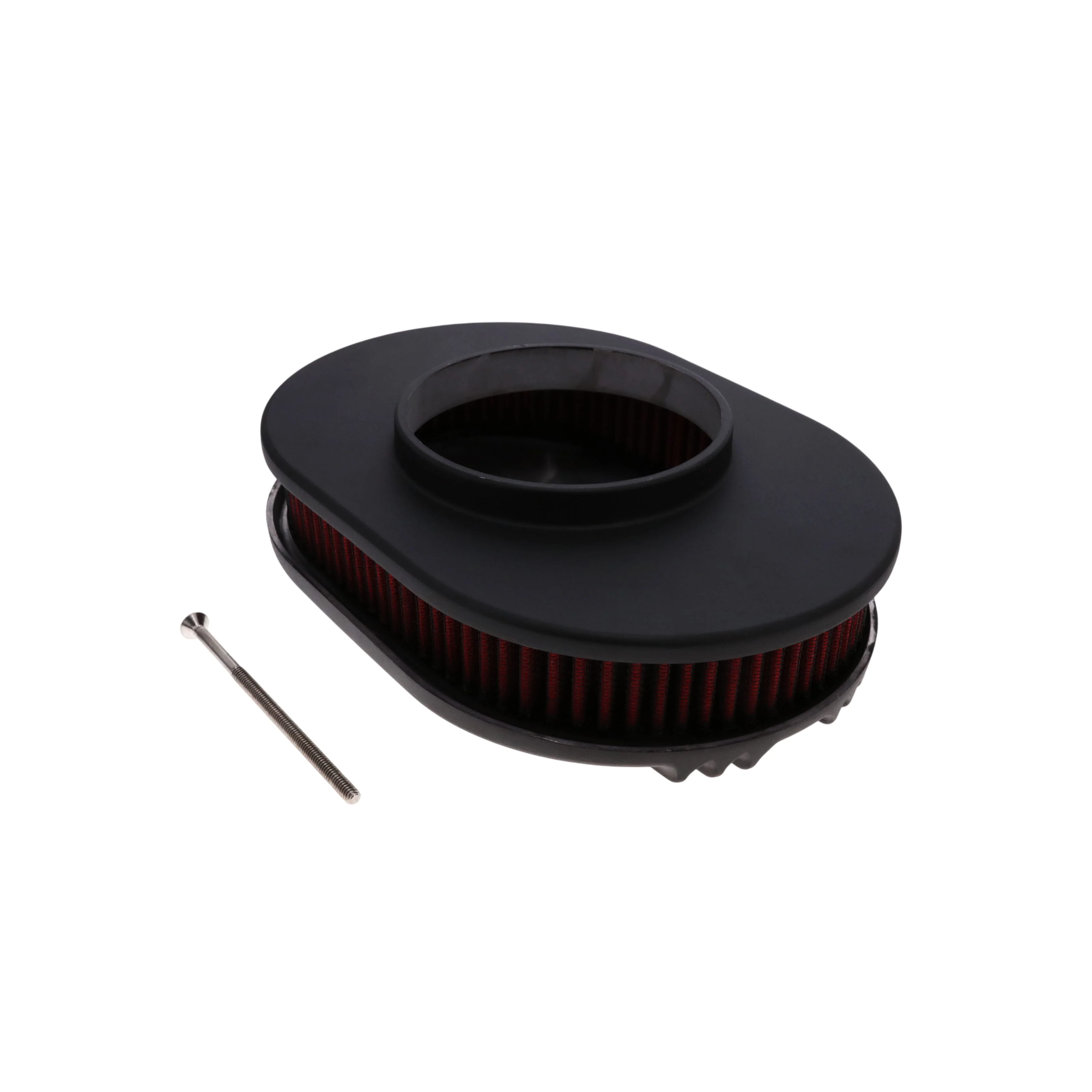 12" X 2" Center Finned Oval Aluminum Air Cleaner Kit, Red Washable Filter - Black - Image 2