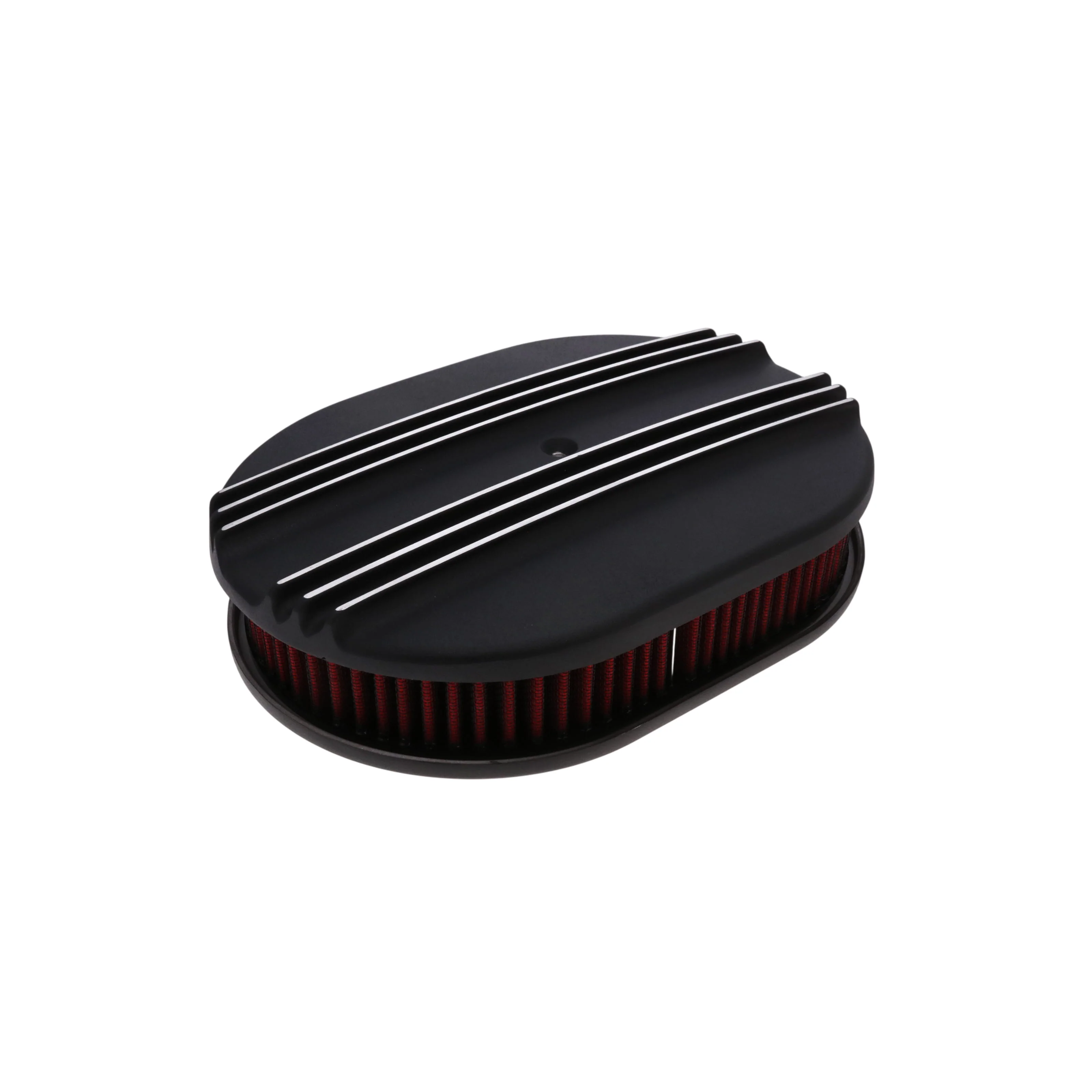 12" X 2" Center Finned Oval Aluminum Air Cleaner Kit, Red Washable Filter - Black - Image 3