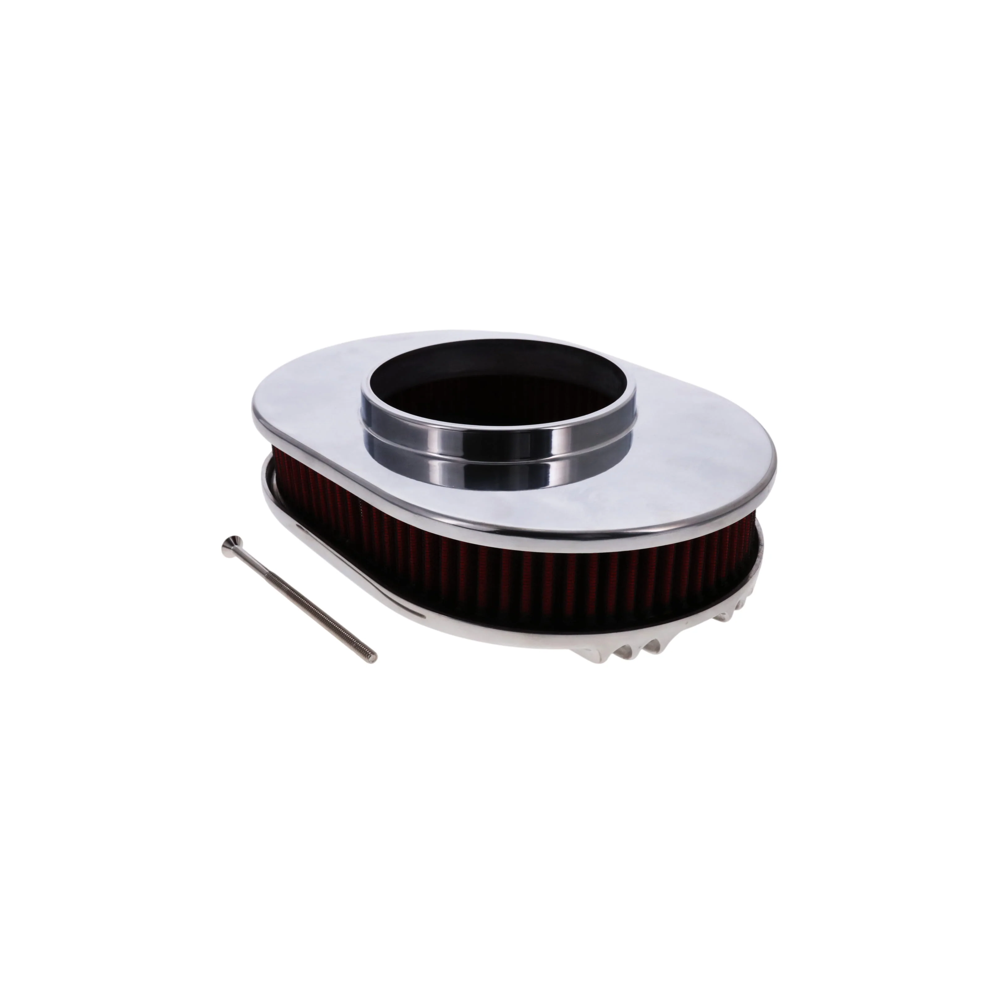 12" X 2" Center Finned Oval Aluminum Air Cleaner Kit, Red Washable Filter - Polished - Image 5