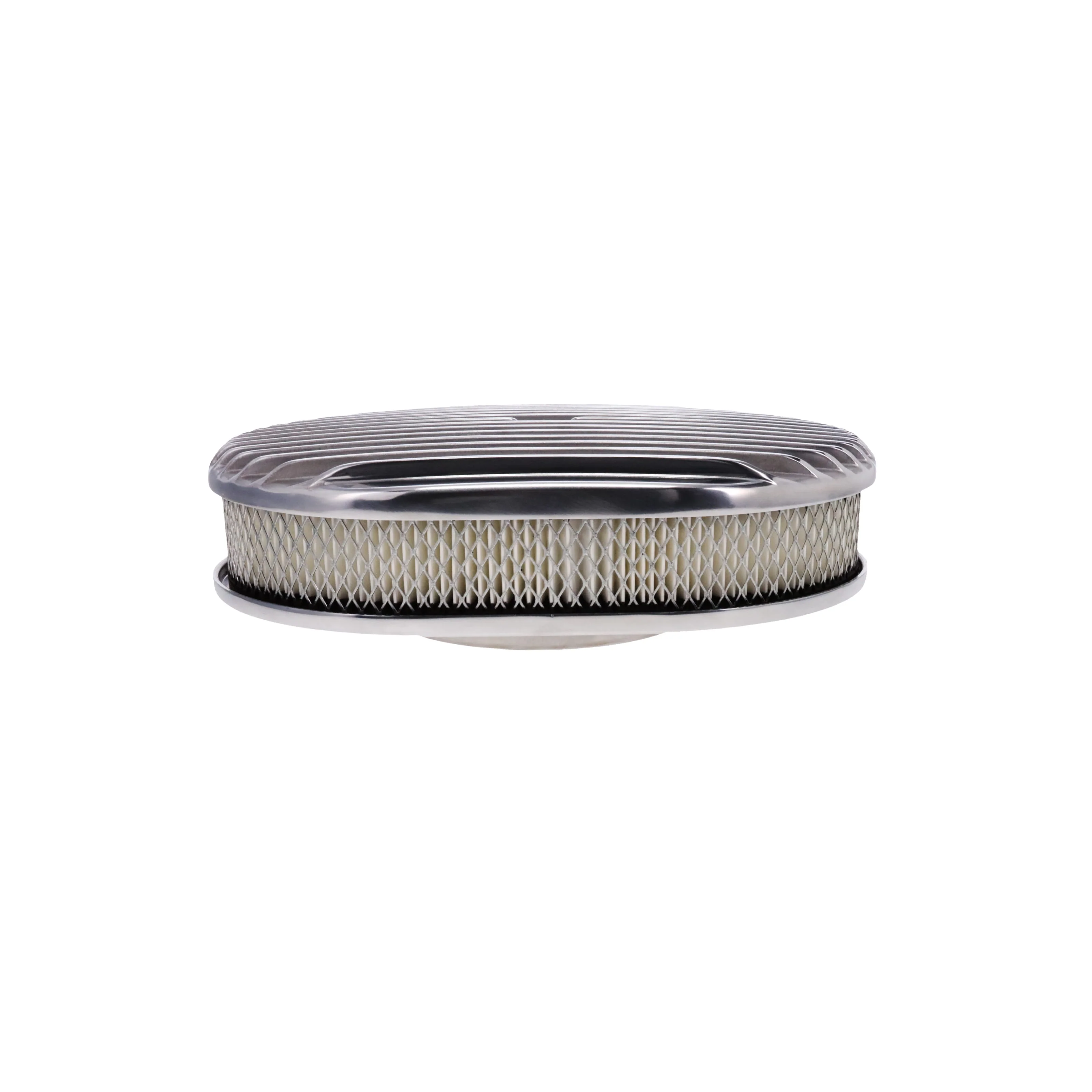 12″ X 2″ Full Finned Oval Aluminum Air Cleaner Kit, Paper Filter, Flat Base - Polished - Image 4
