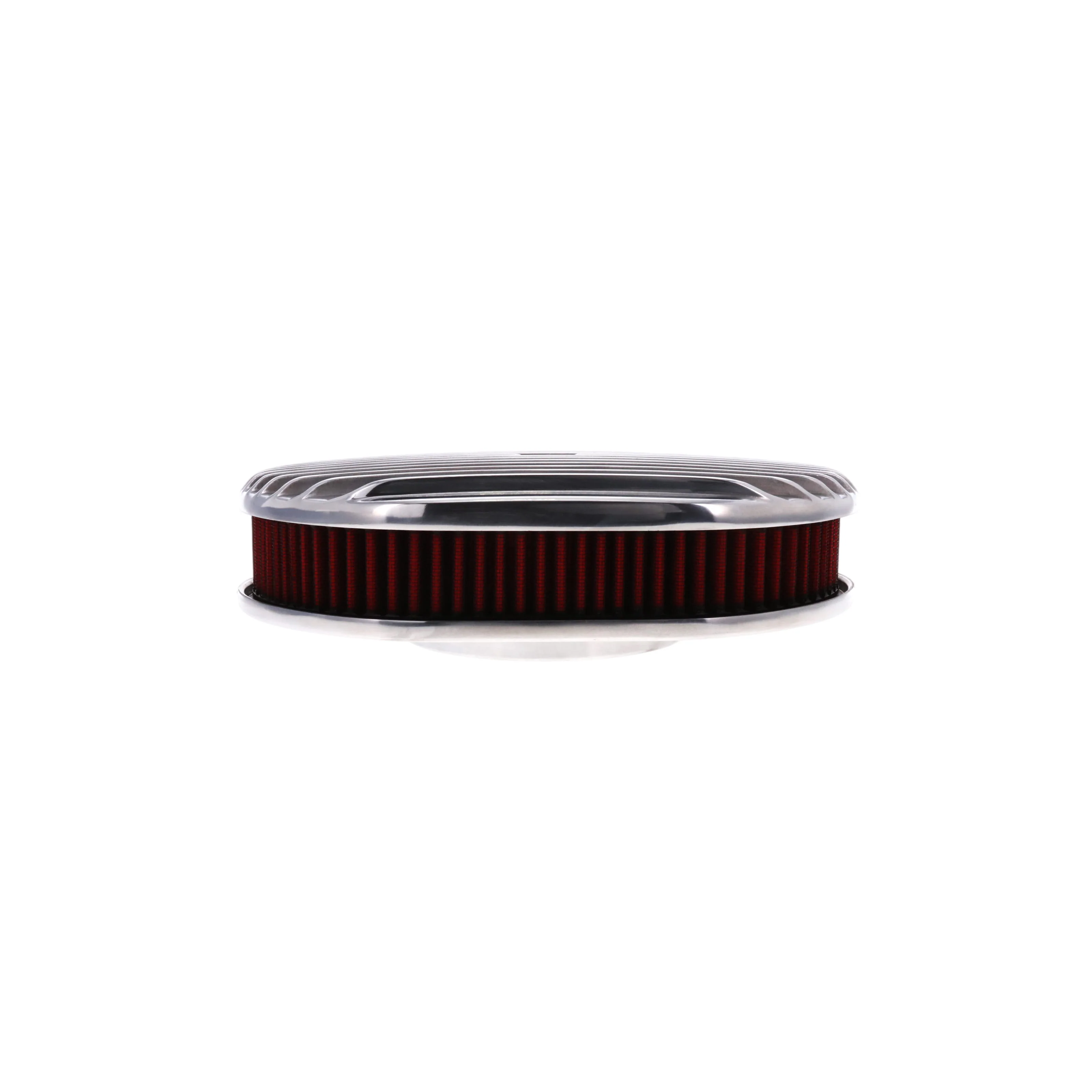 12″ X 2″ Full Finned Oval Aluminum Air Cleaner Kit, Red Washable Filter, Flat Base - Polished - Image 5