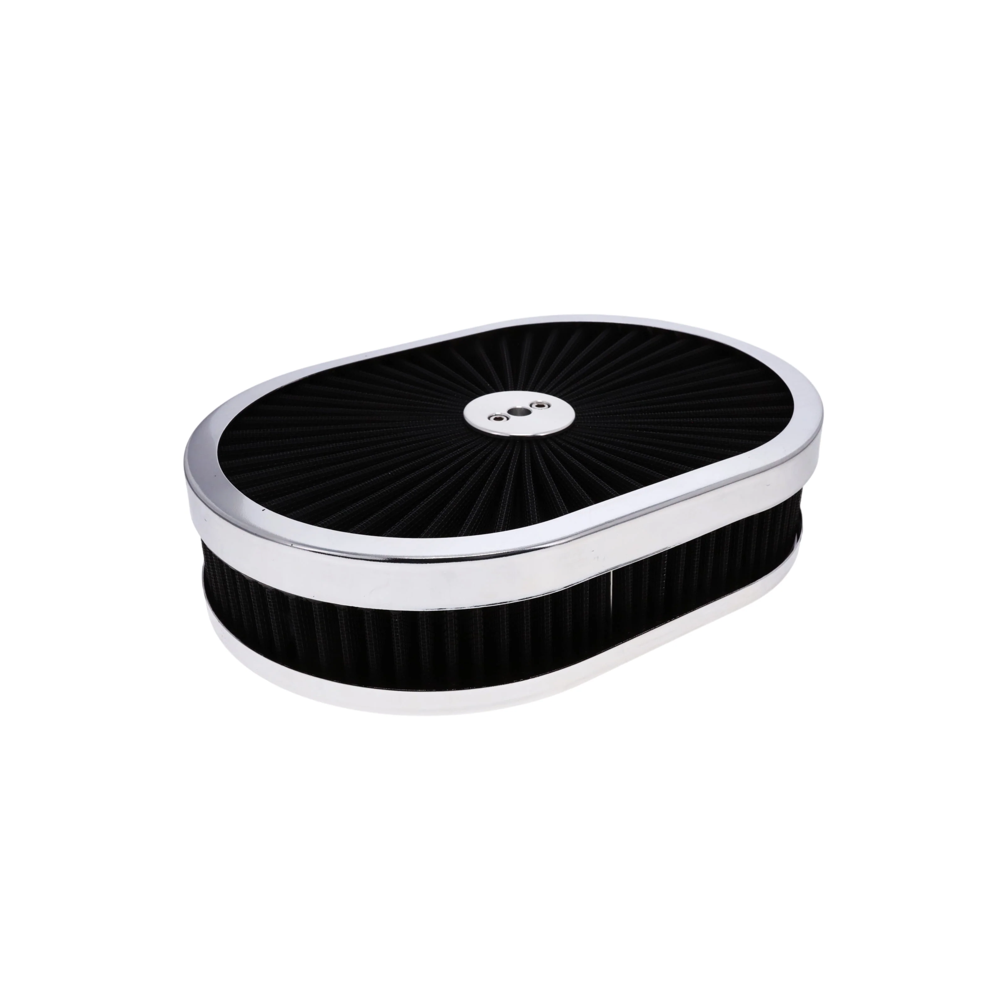 12" X 2" Round Steel Air Cleaner Kit, Black Washable Filter, Flat Base - Chrome - Image 2
