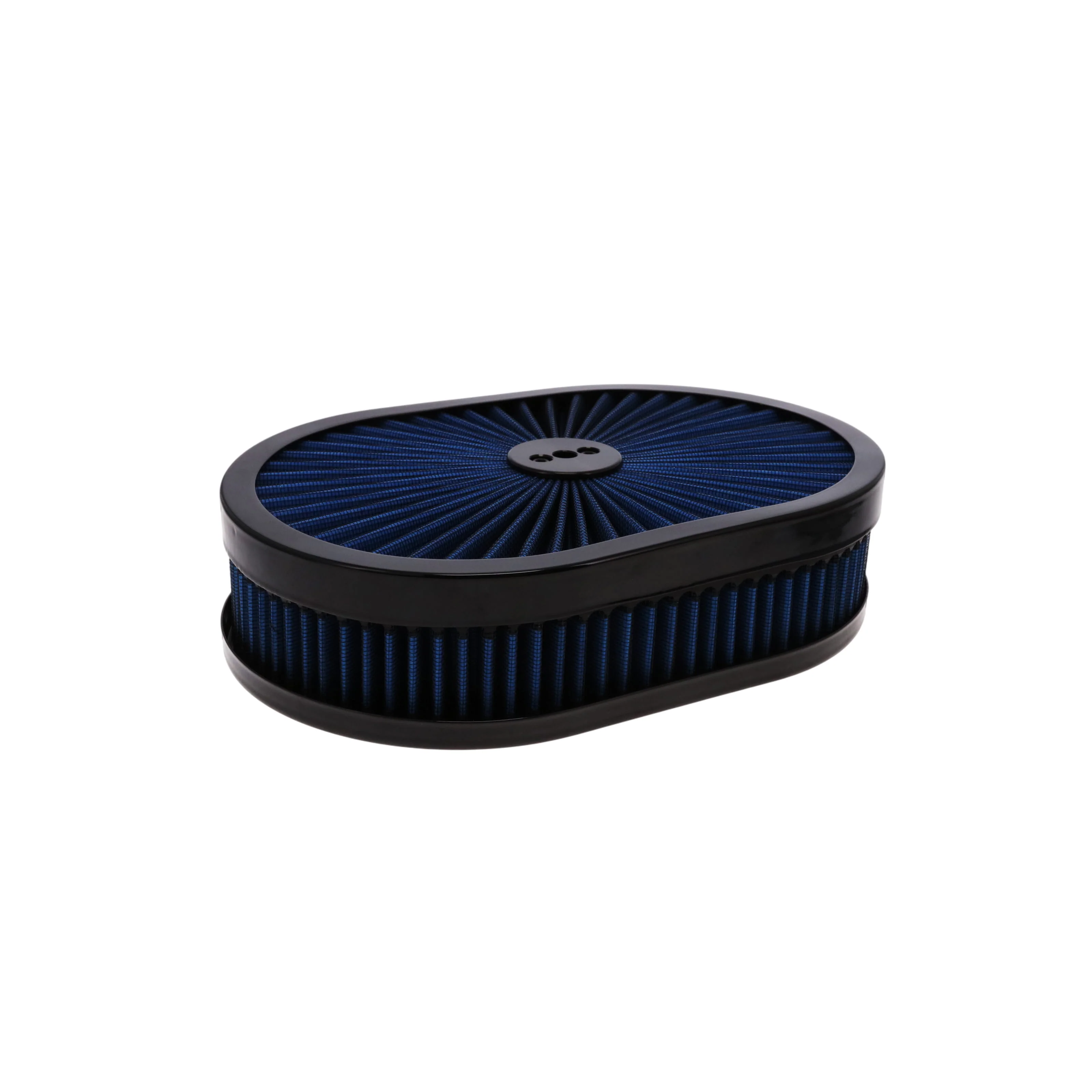 12" X 2" Round Steel Air Cleaner Kit, Blue Washable Filter, Flat Base - Black - Image 2