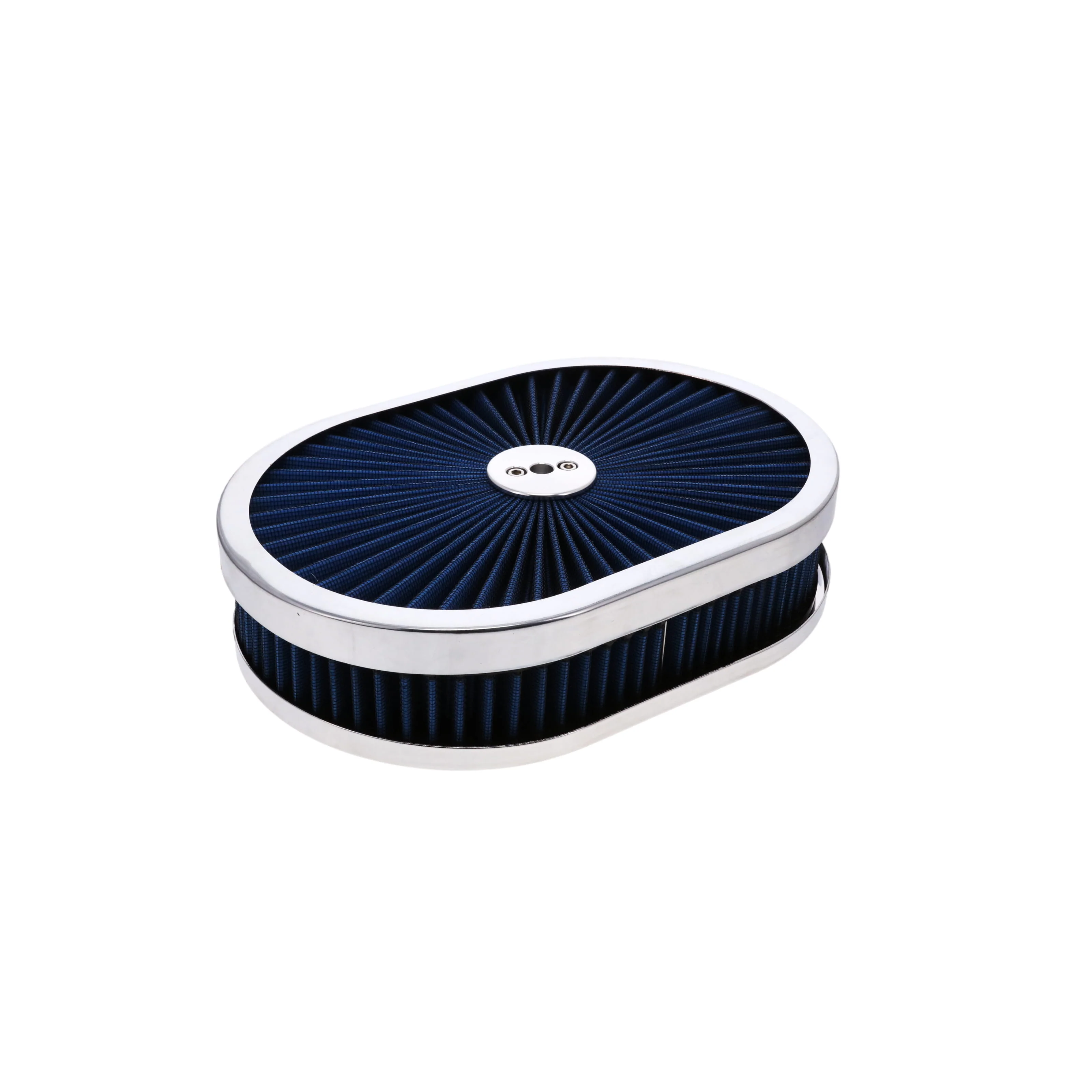 12" X 2" Round Steel Air Cleaner Kit, Blue Washable Filter, Flat Base - Chrome - Image 2