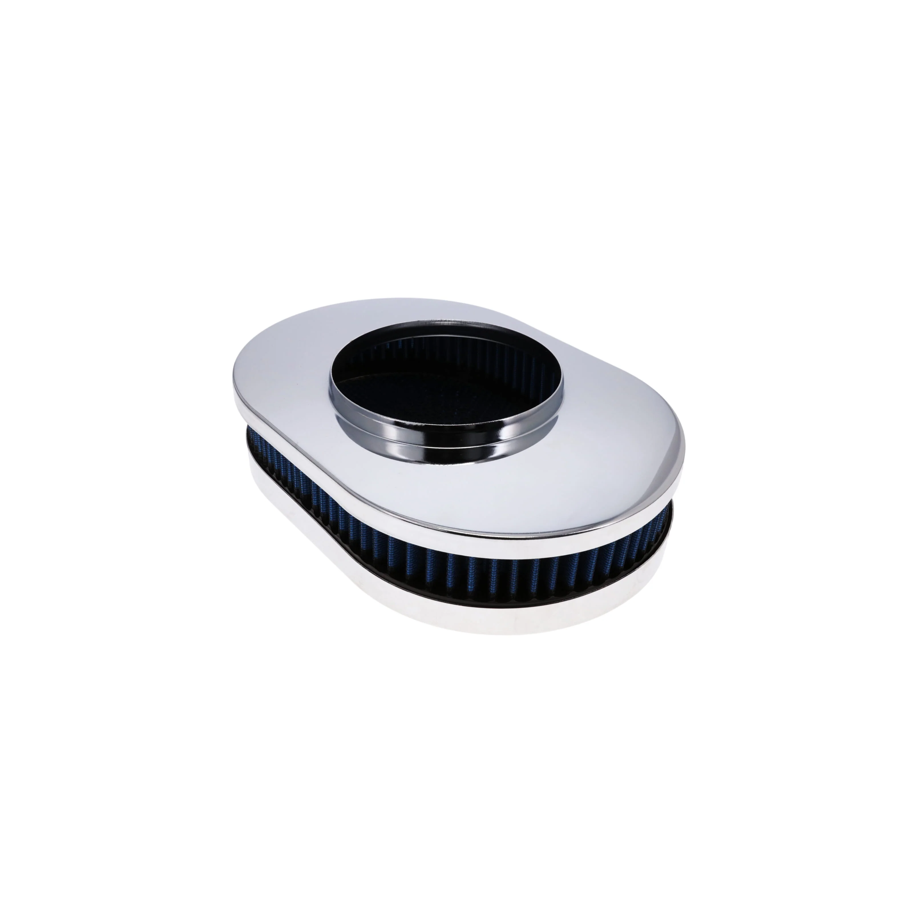 12" X 2" Round Steel Air Cleaner Kit, Blue Washable Filter, Flat Base - Chrome - Image 3