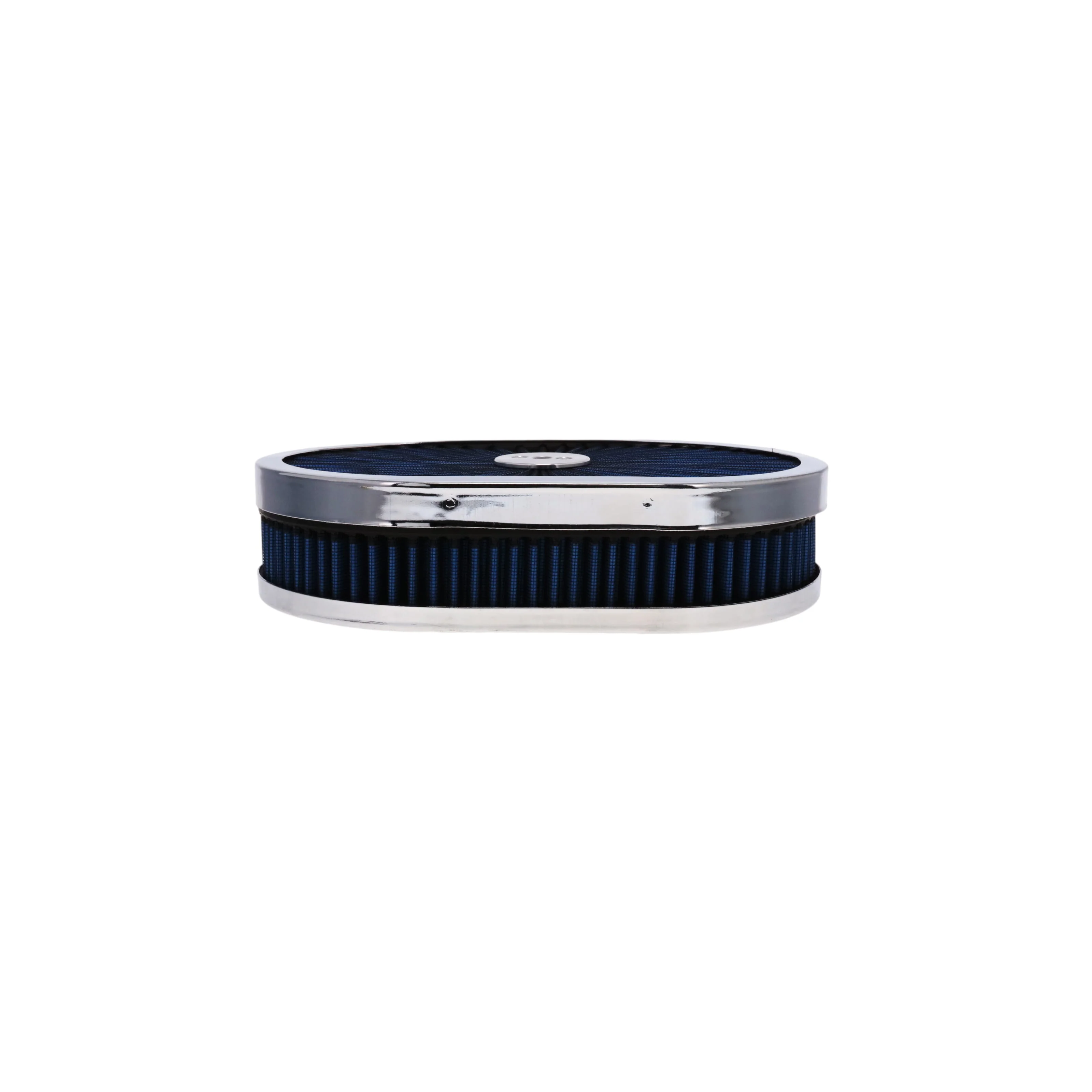 12" X 2" Round Steel Air Cleaner Kit, Blue Washable Filter, Flat Base - Chrome - Image 4