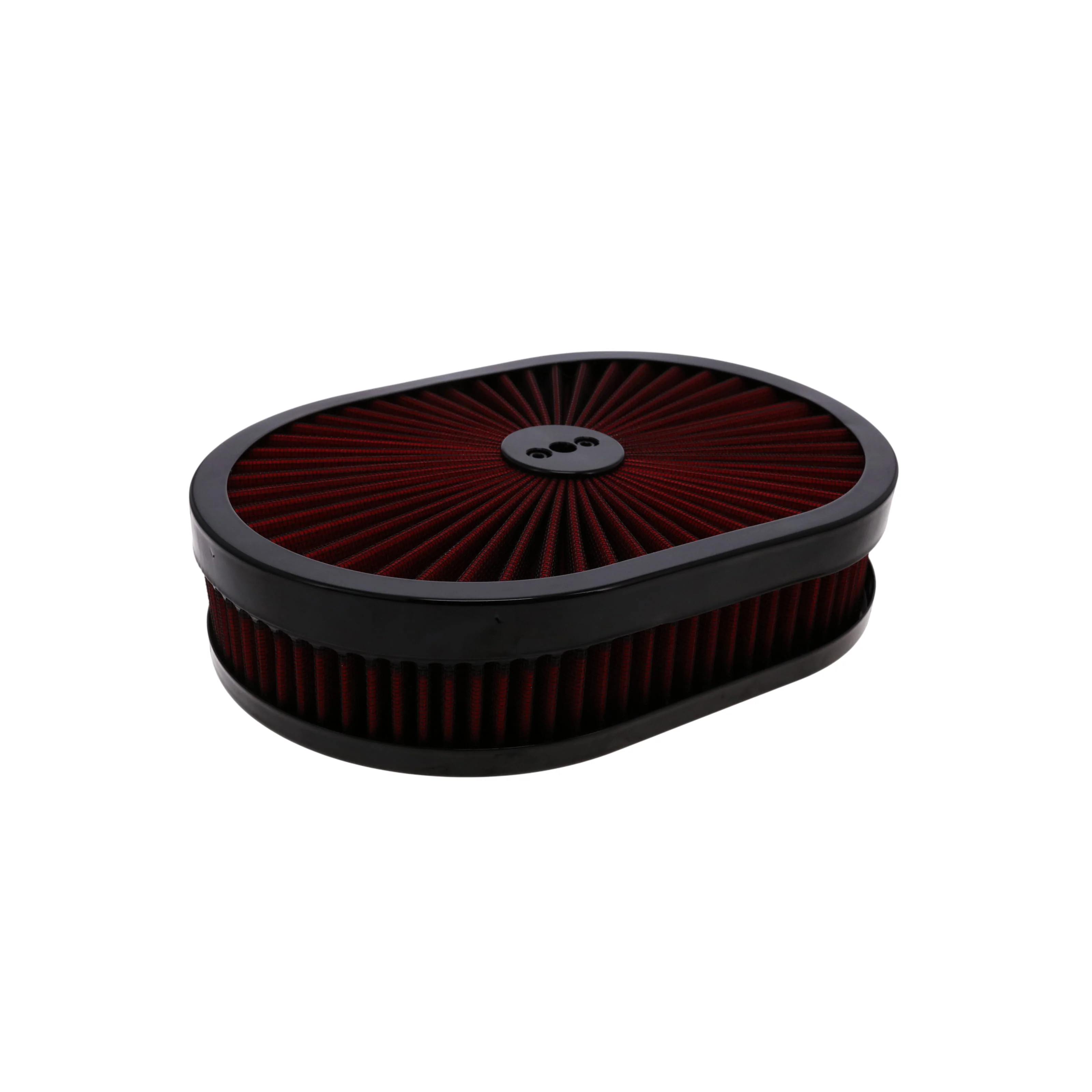 12" X 2" Round Steel Air Cleaner Kit, Red Washable Filter, Flat Base - Black - Image 2