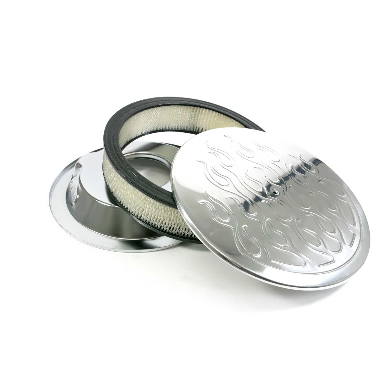 14" Aluminum Flame Round Air Cleaner Kit with Hi-Lip Base - Polished - Image 2