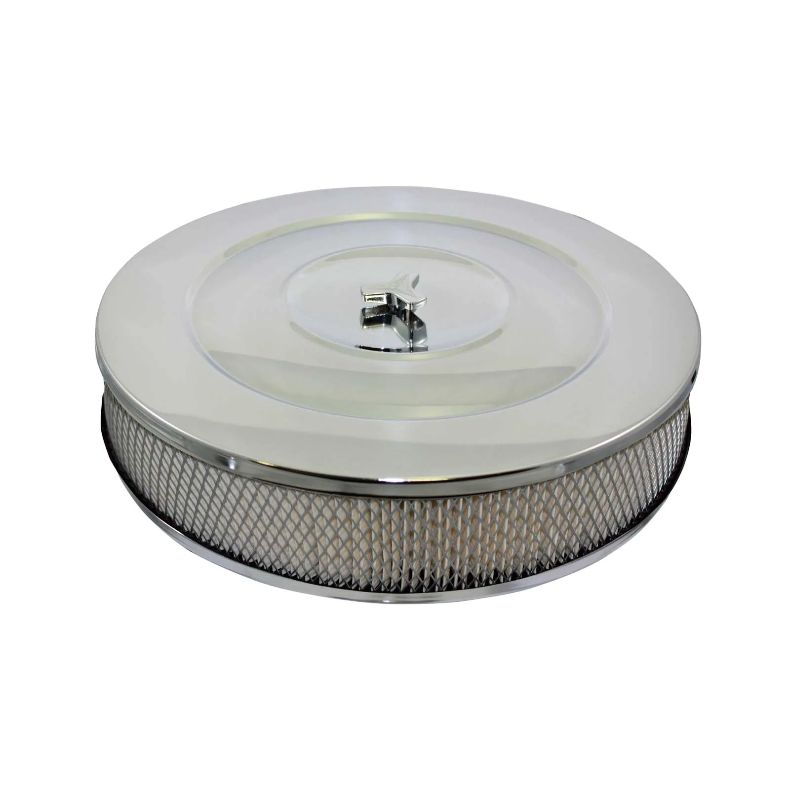 14" Performance Style Chrome Steel Air Cleaner Kit - Flat Base