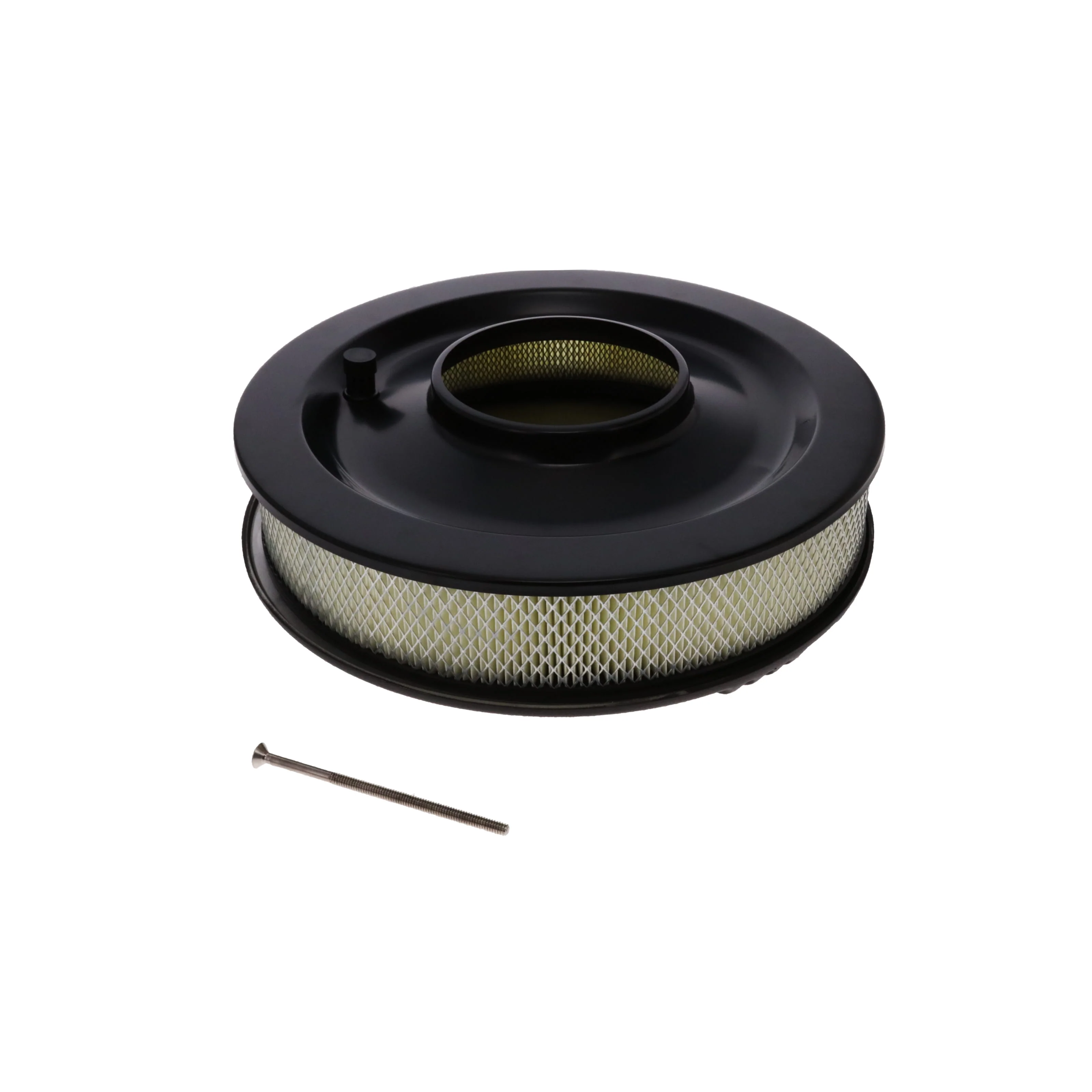 14" X 3" Center Finned Round Aluminum Air Cleaner Kit, Paper Filter, Flat Base - Black - Image 2