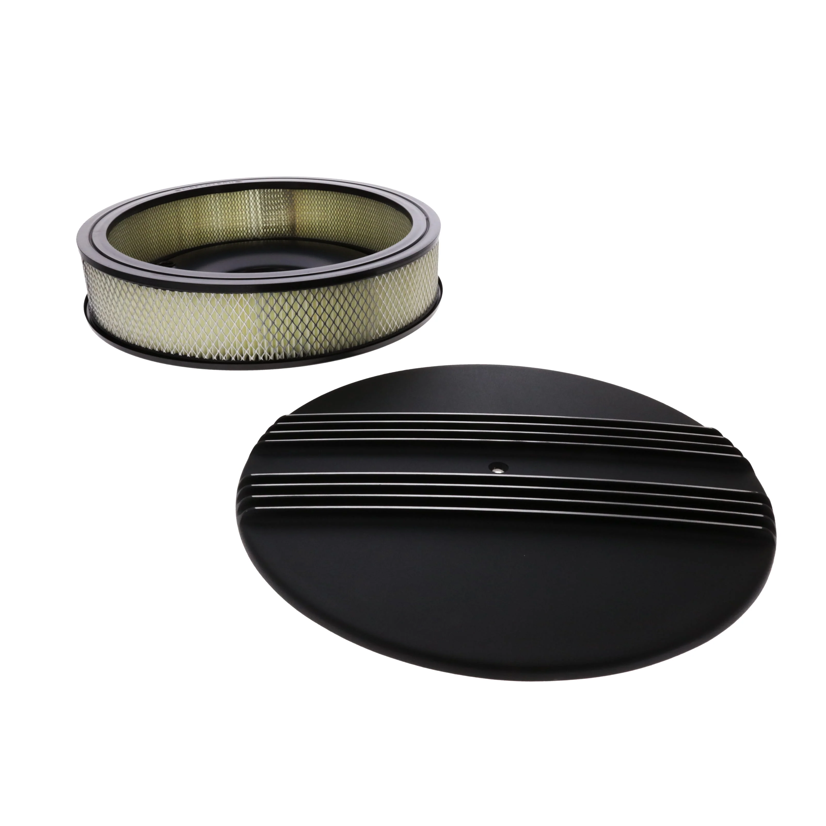 14" X 3" Center Finned Round Aluminum Air Cleaner Kit, Paper Filter, Flat Base - Black - Image 5