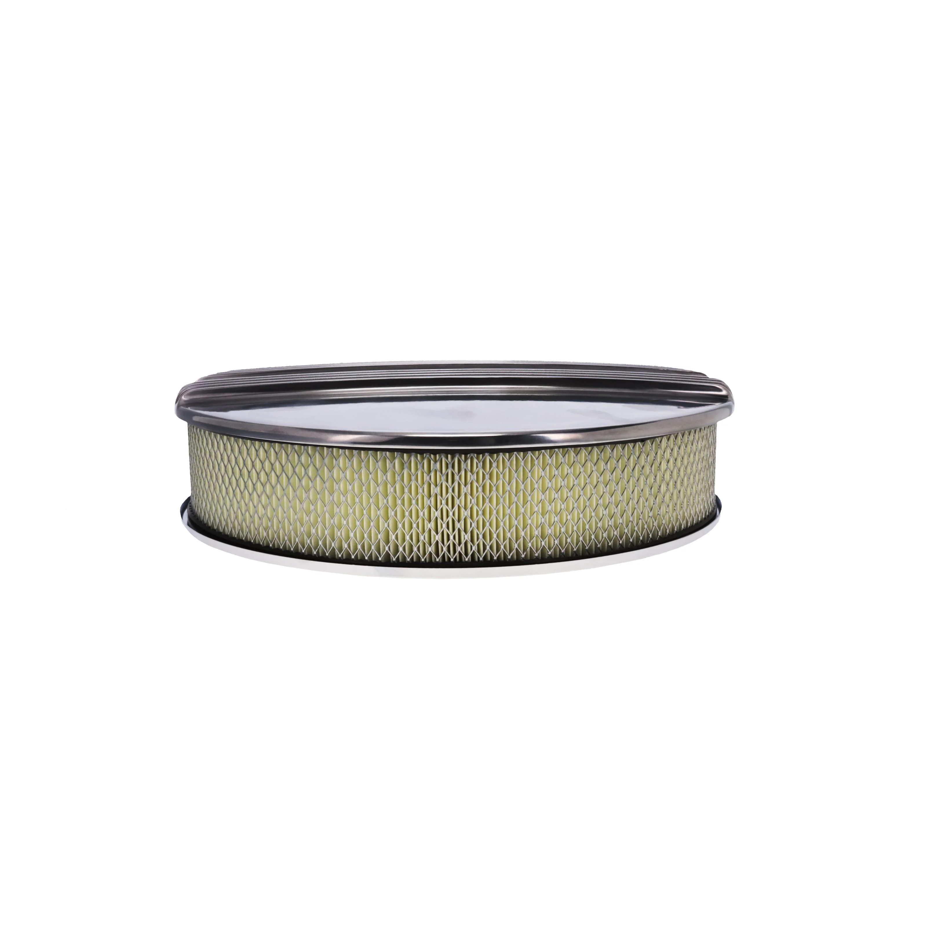 14" X 3" Center Finned Round Aluminum Air Cleaner Kit, Paper Filter, Flat Base - Polished - Image 4