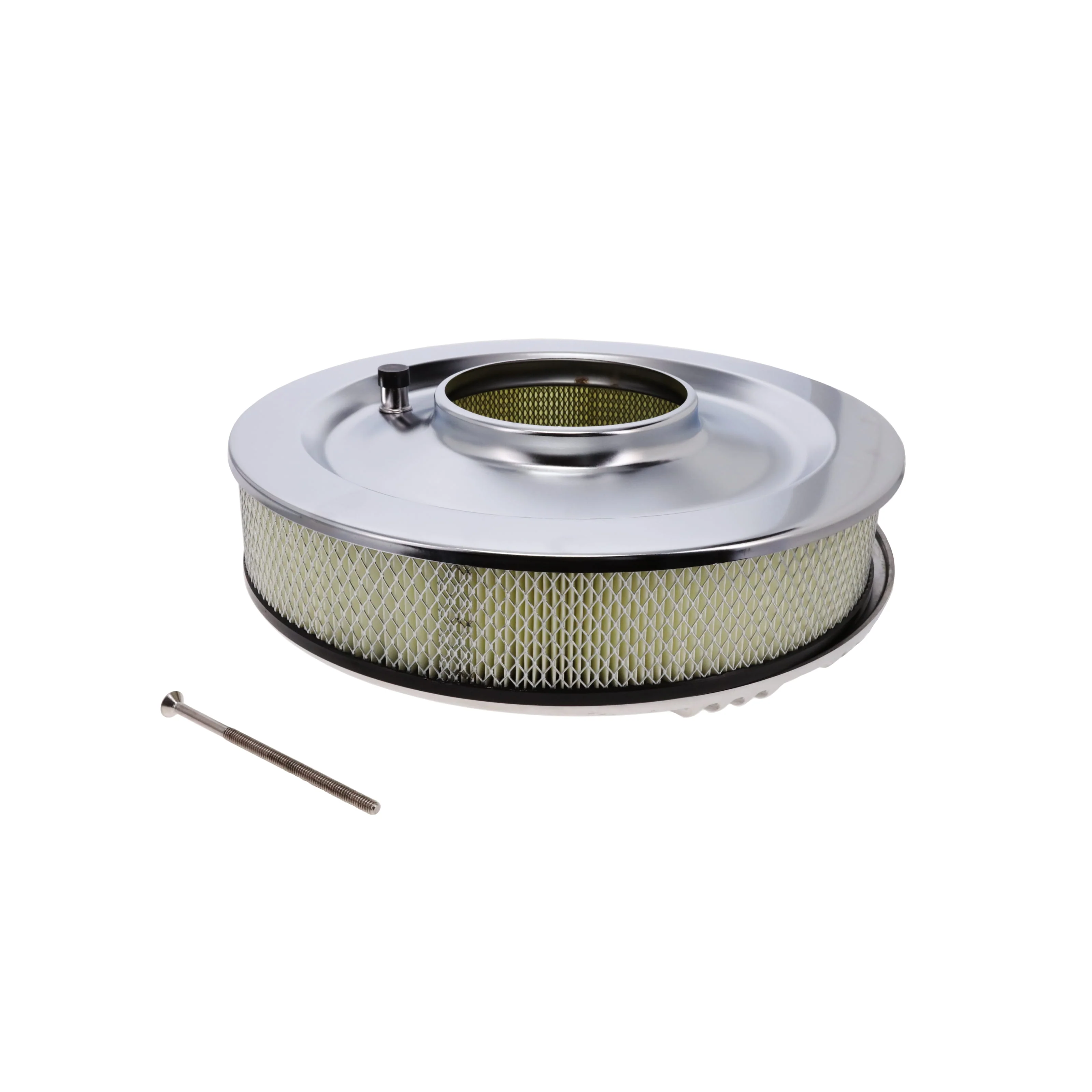 14" X 3" Center Finned Round Aluminum Air Cleaner Kit, Paper Filter, Flat Base - Polished - Image 5