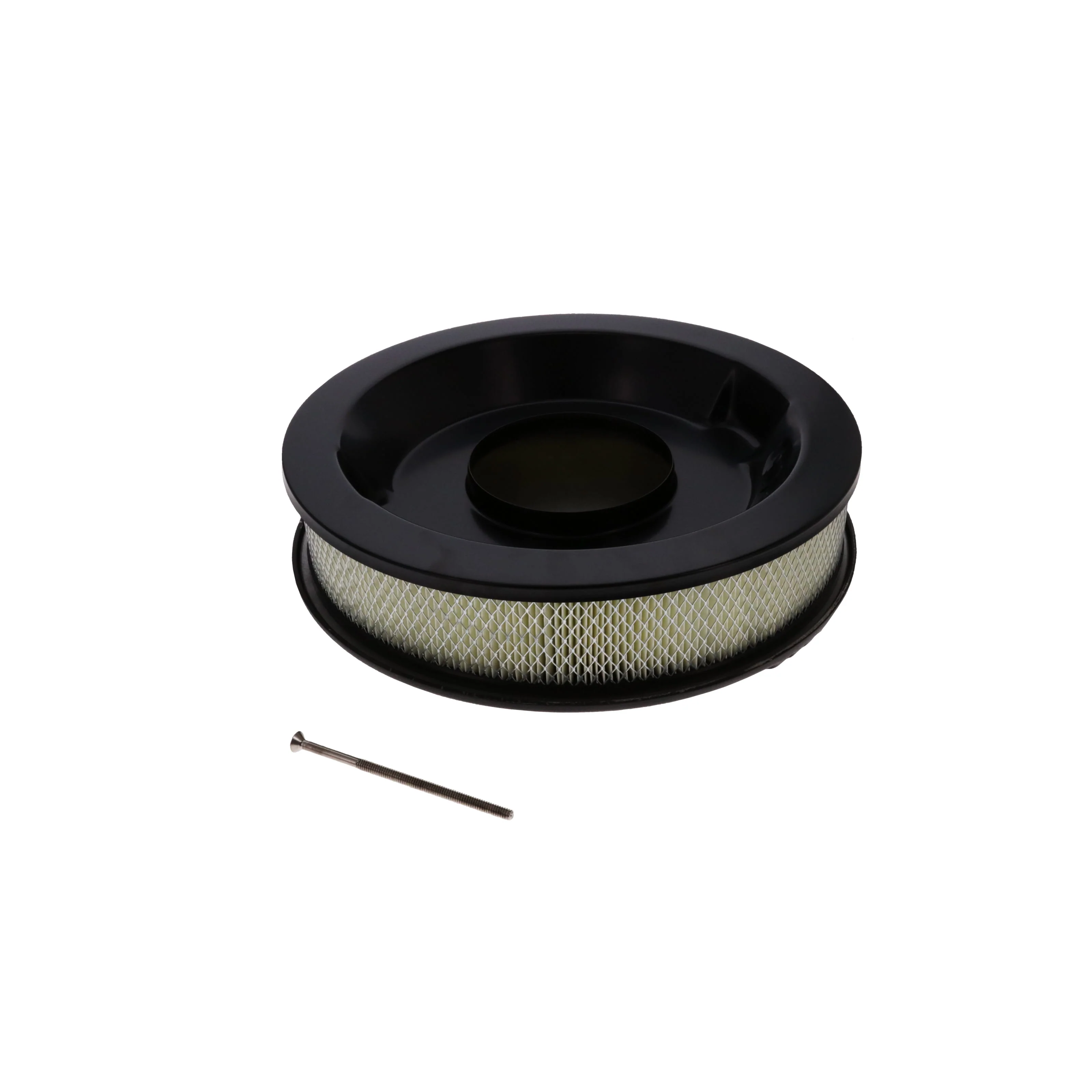 14" X 3" Center Finned Round Aluminum Air Cleaner Kit, Paper Filter, Recessed Base, Black - Image 2