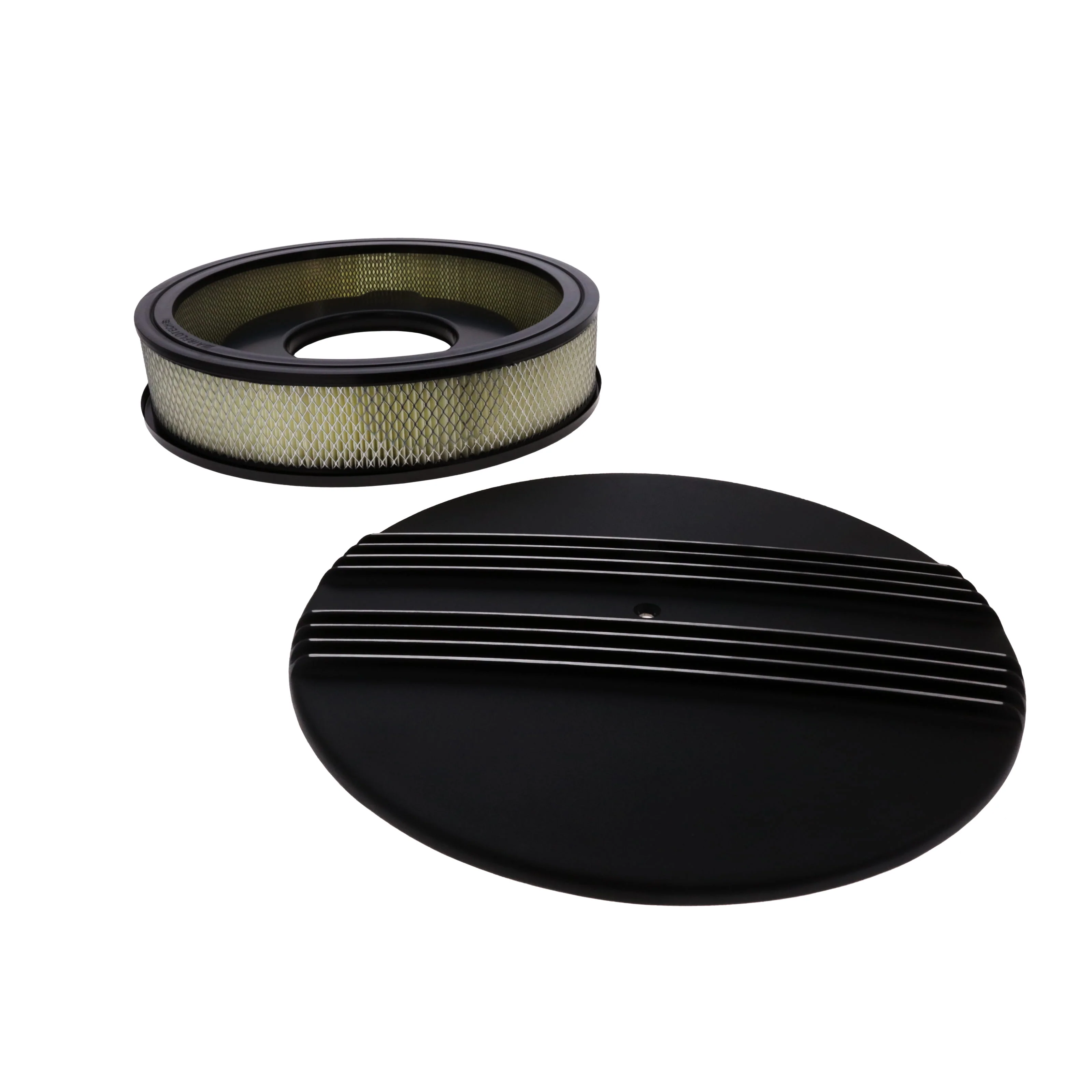 14" X 3" Center Finned Round Aluminum Air Cleaner Kit, Paper Filter, Recessed Base, Black - Image 3