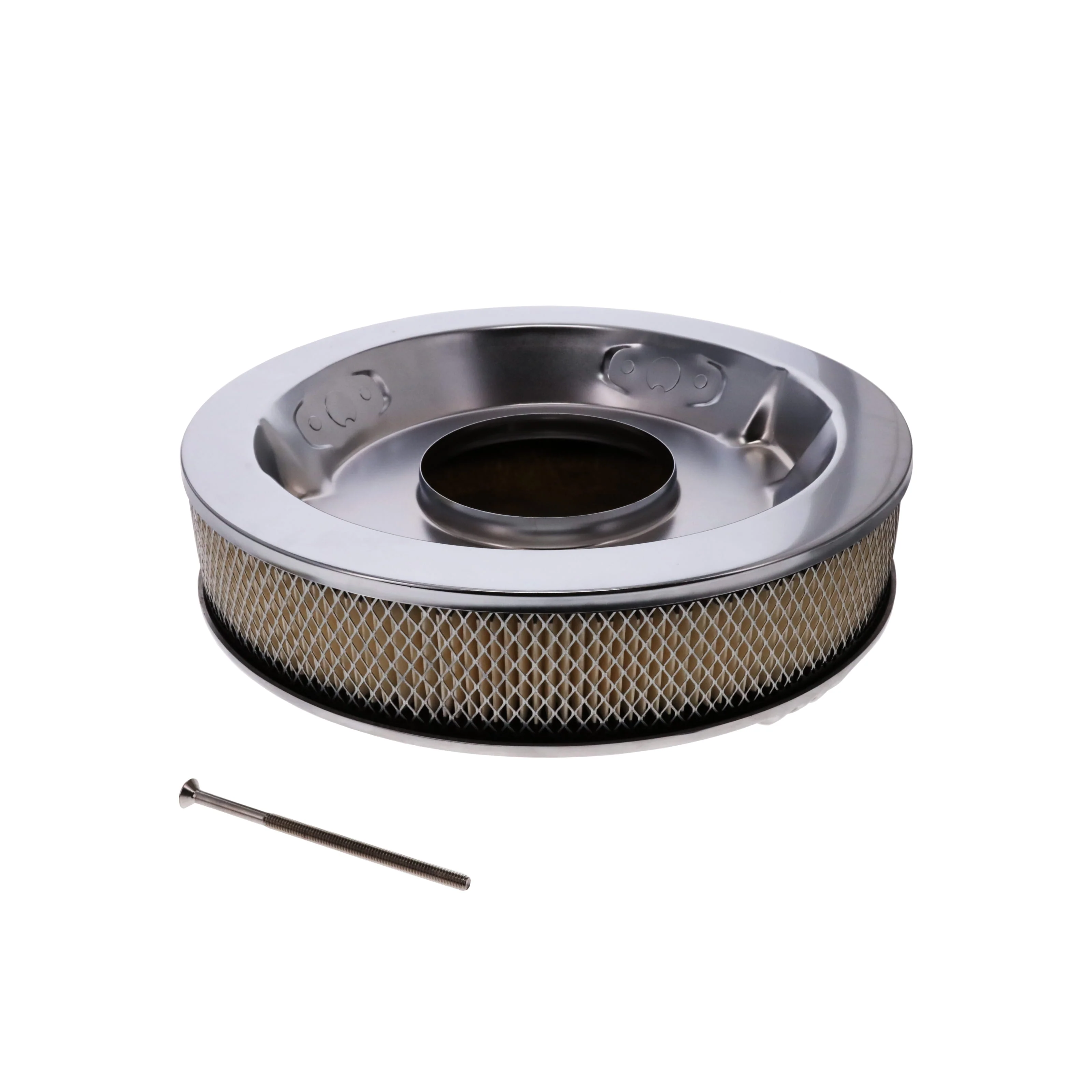 14" X 3" Center Finned Round Aluminum Air Cleaner Kit, Paper Filter, Recessed Base, Polished - Image 2