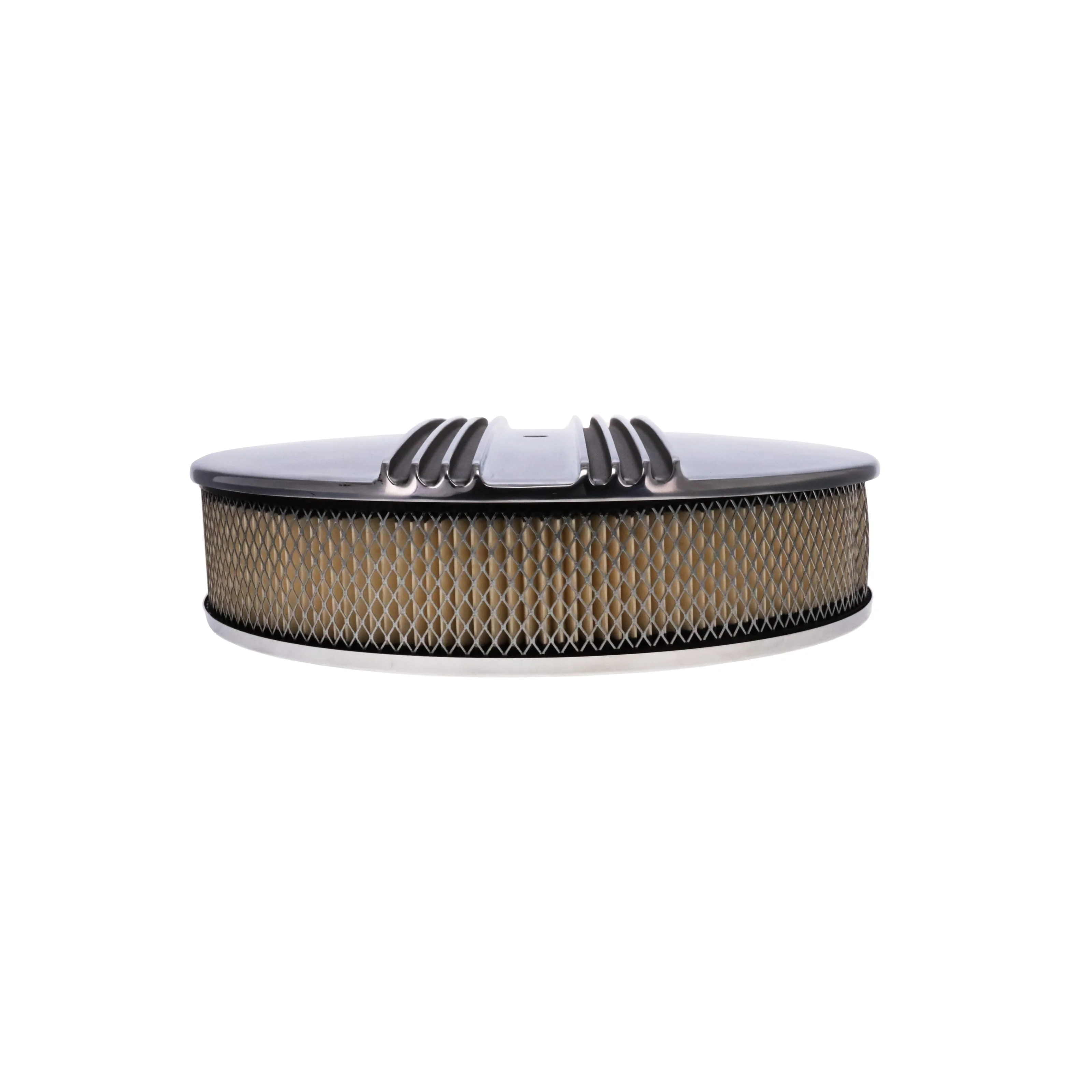 14" X 3" Center Finned Round Aluminum Air Cleaner Kit, Paper Filter, Recessed Base, Polished - Image 4