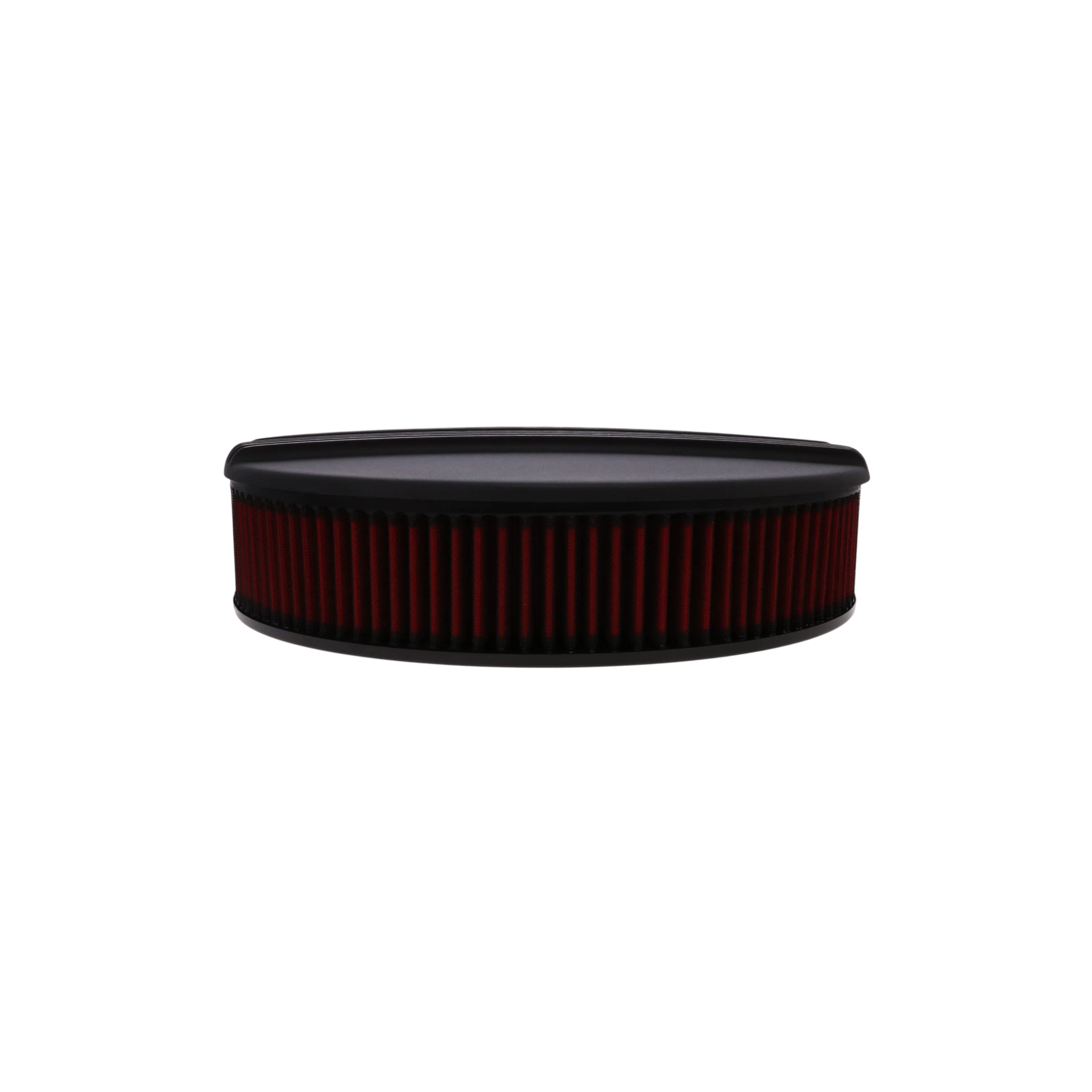 14" X 3" Center Finned Round Aluminum Air Cleaner Kit, Red washable Filter, Flat Base - Black - Image 2