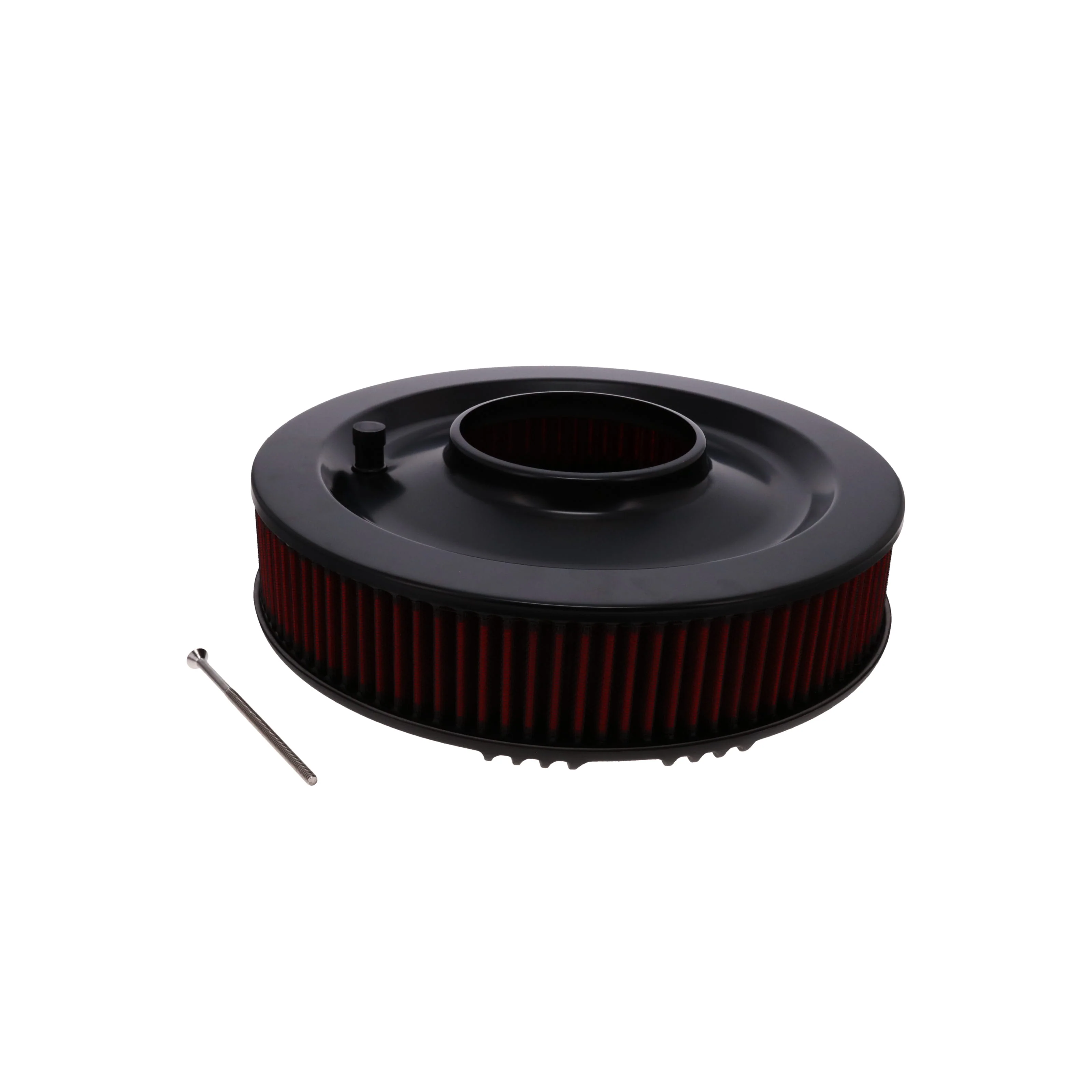 14" X 3" Center Finned Round Aluminum Air Cleaner Kit, Red washable Filter, Flat Base - Black - Image 5