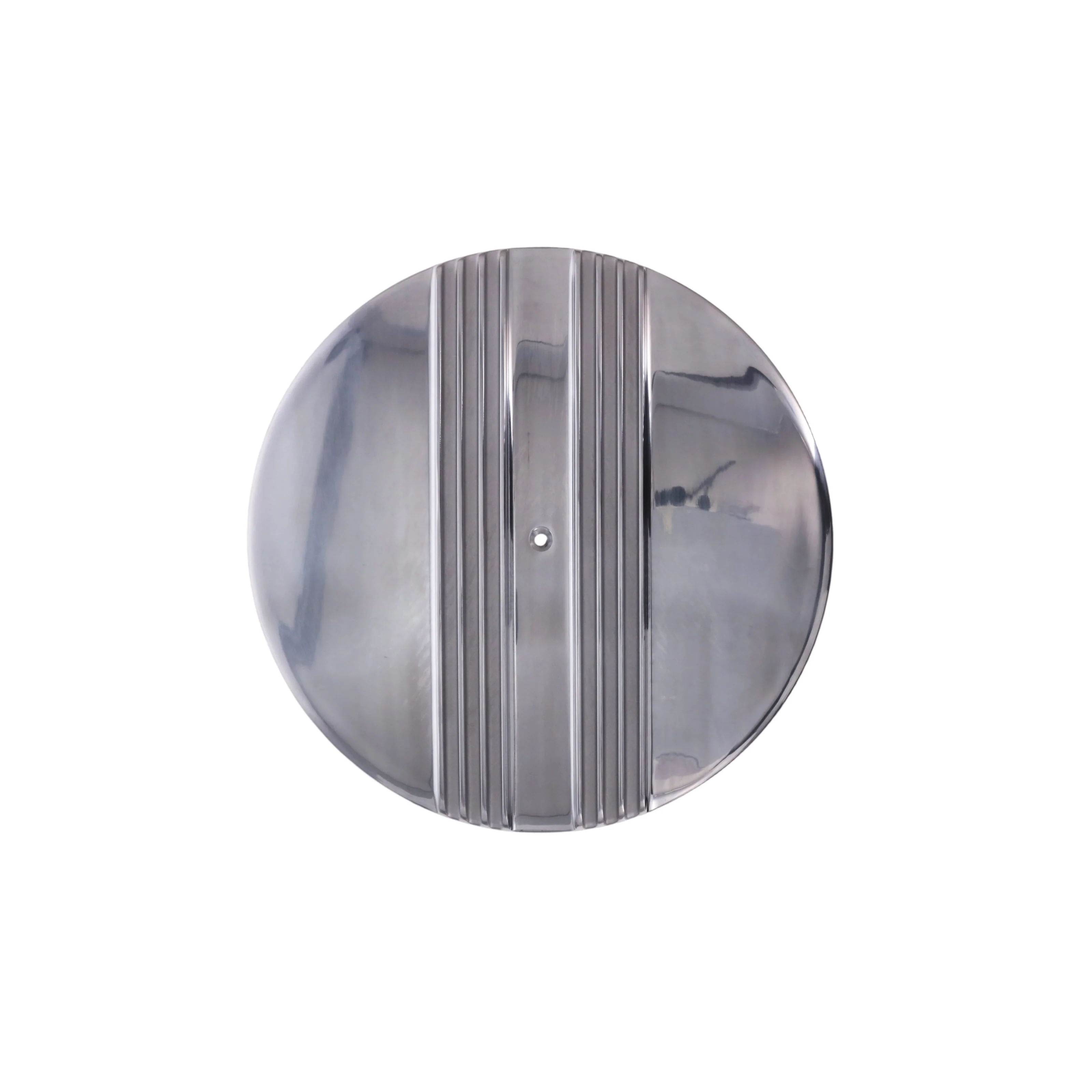 14" X 3" Center Finned Round Aluminum Air Cleaner Kit, Red washable Filter, Flat Base - Polished - Image 3