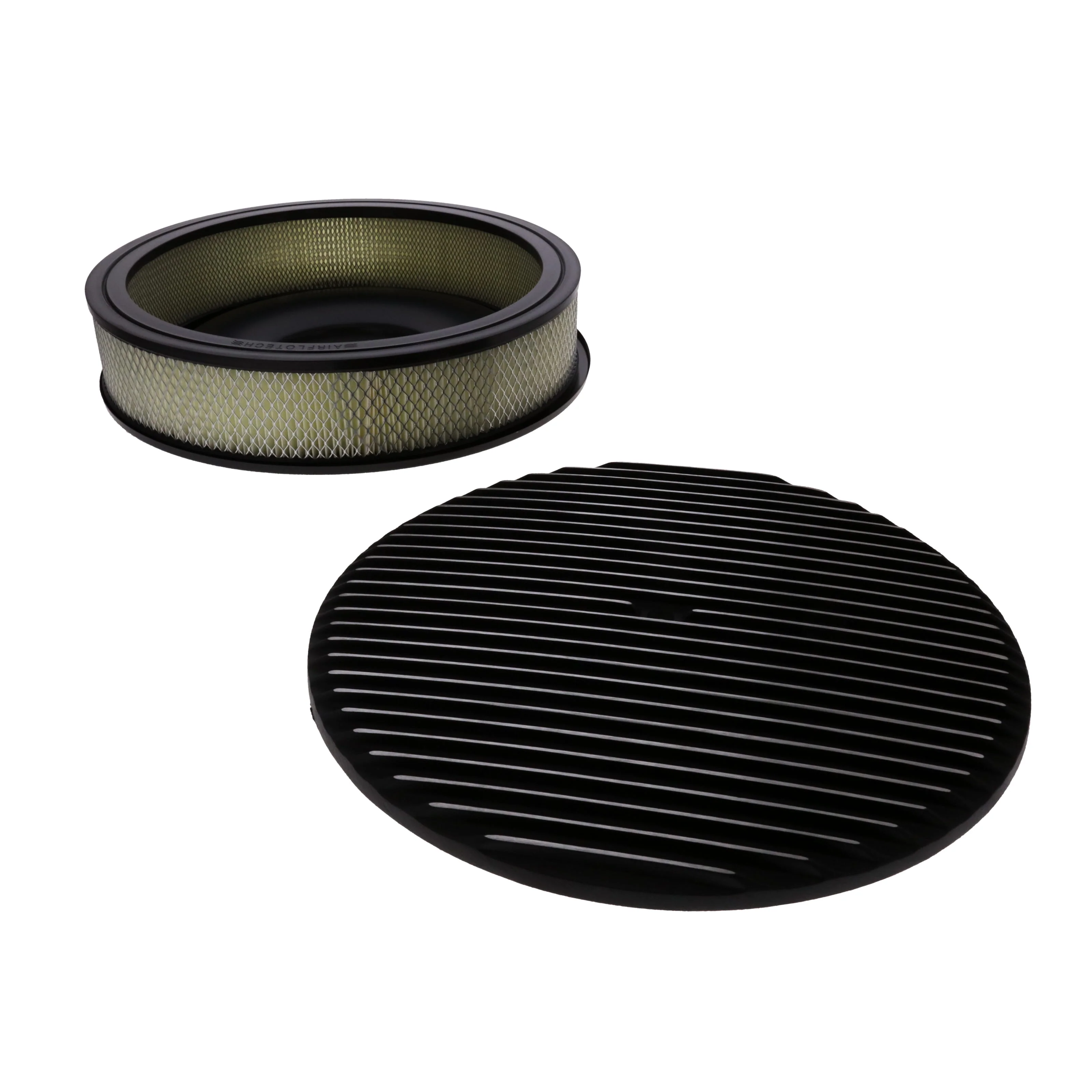 14" X 3" Full Finned Round Aluminum Air Cleaner Kit, Paper Filter, Flat Base - Black - Image 4