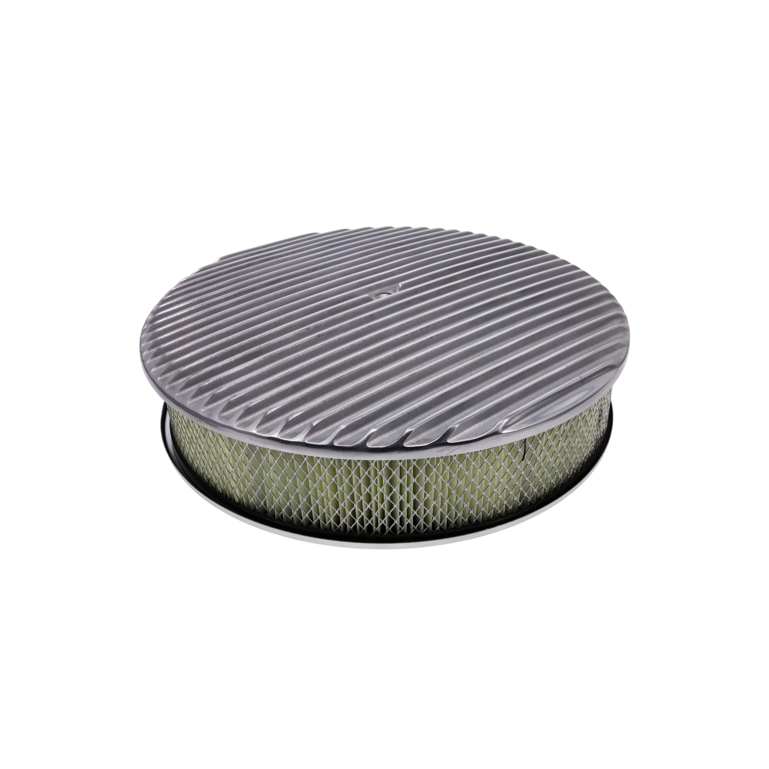 14" X 3" Full Finned Round Aluminum Air Cleaner Kit, Paper Filter, Flat Base - Polished - Image 2