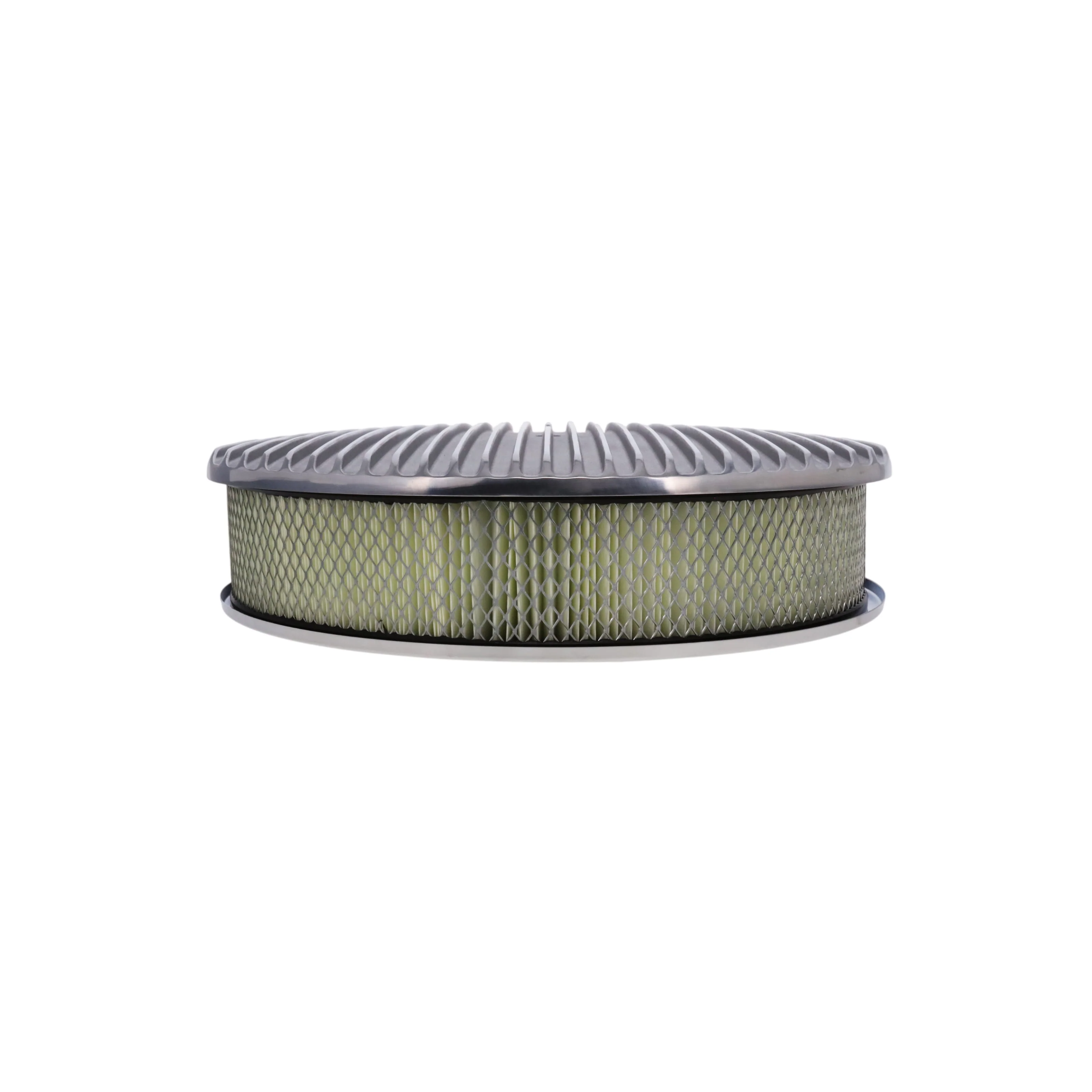 14" X 3" Full Finned Round Aluminum Air Cleaner Kit, Paper Filter, Flat Base - Polished - Image 3