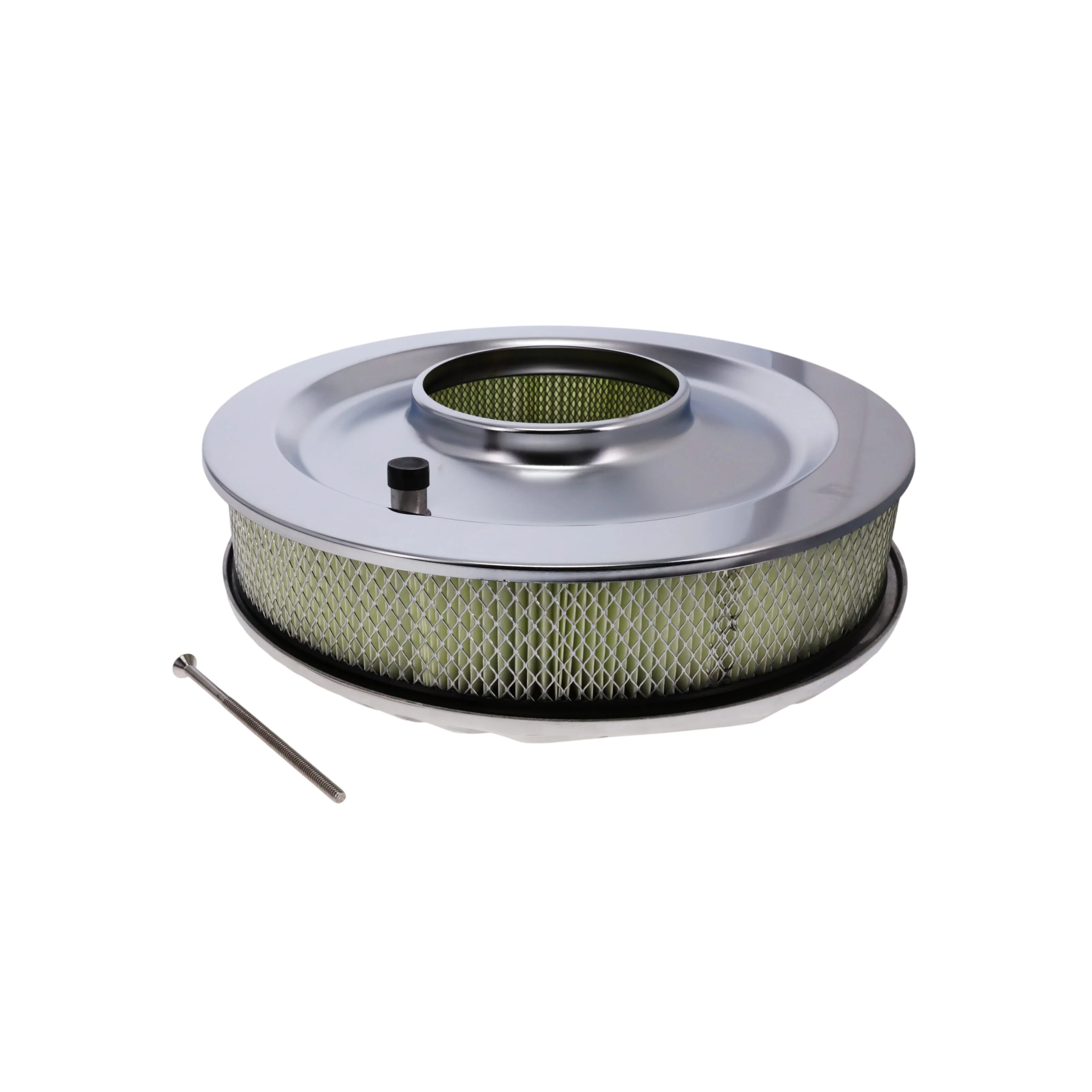 14" X 3" Full Finned Round Aluminum Air Cleaner Kit, Paper Filter, Flat Base - Polished - Image 5