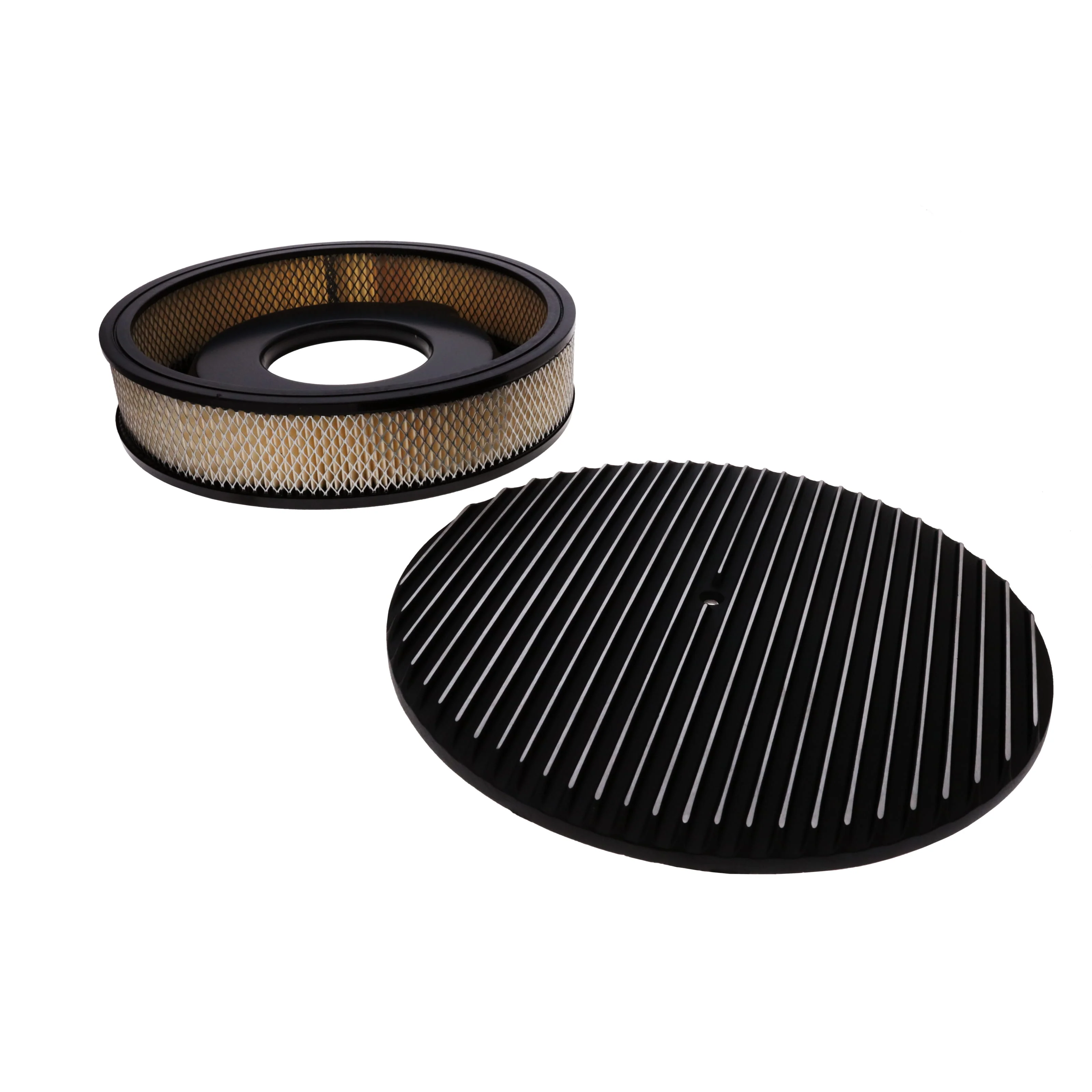 14" X 3" Full Finned Round Aluminum Air Cleaner Kit, Paper Filter, Recessed Base, Black - Image 2