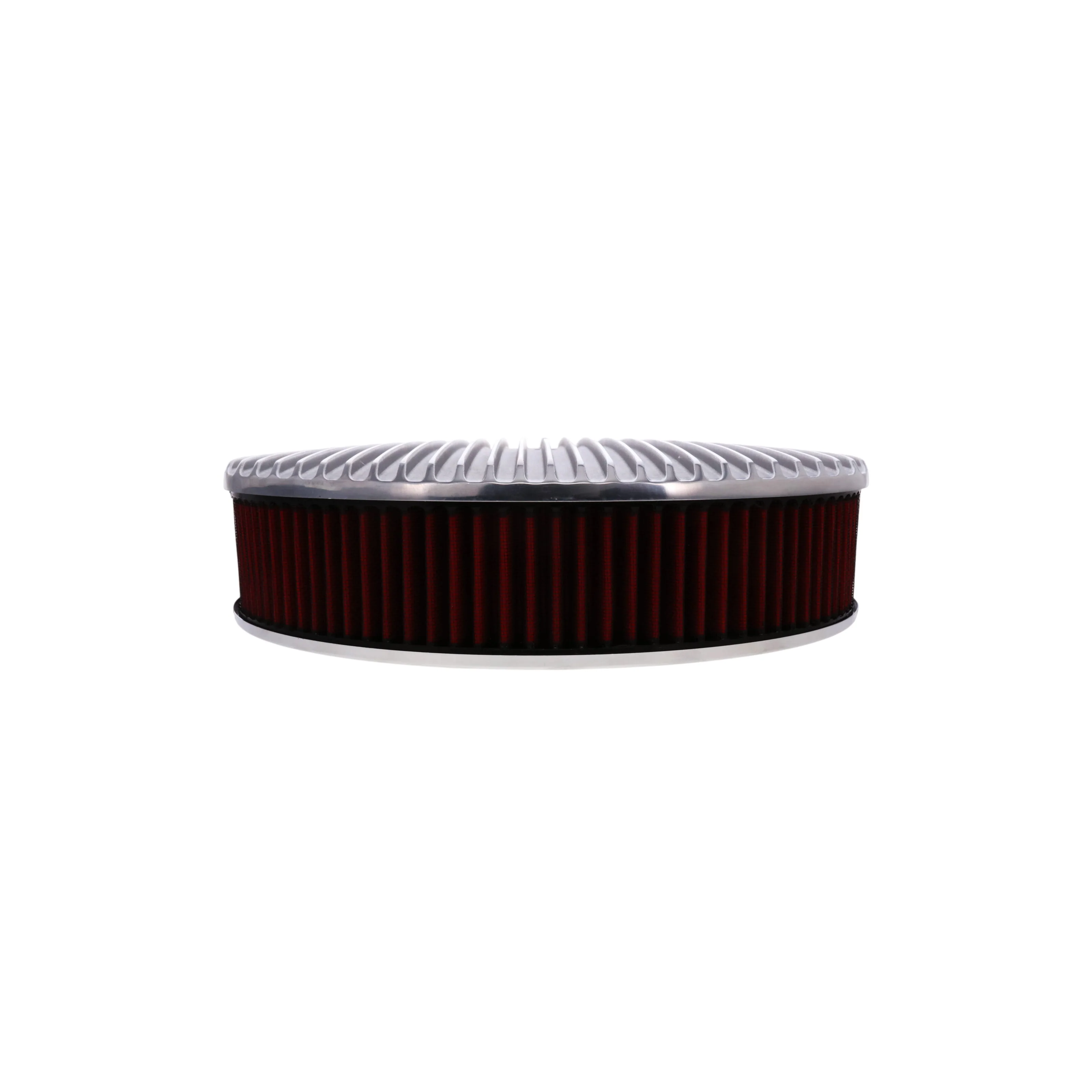 14" X 3" Full Finned Round Aluminum Air Cleaner Kit, Red Washable Filter, Flat Base - Polished - Image 3