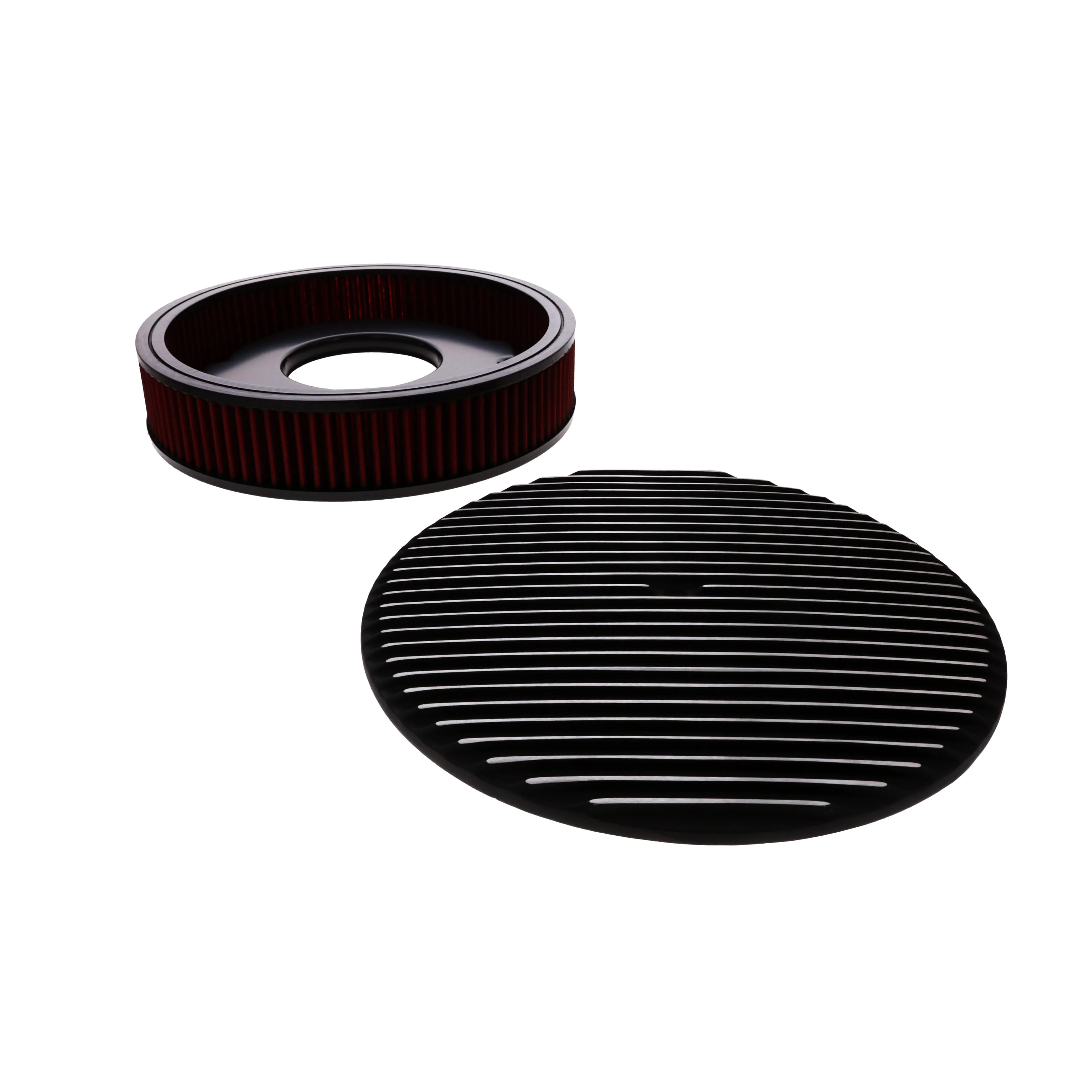 14" X 3" Full Finned Round Aluminum Air Cleaner Kit, Red Washable Filter, Recessed Base, Black - Image 4