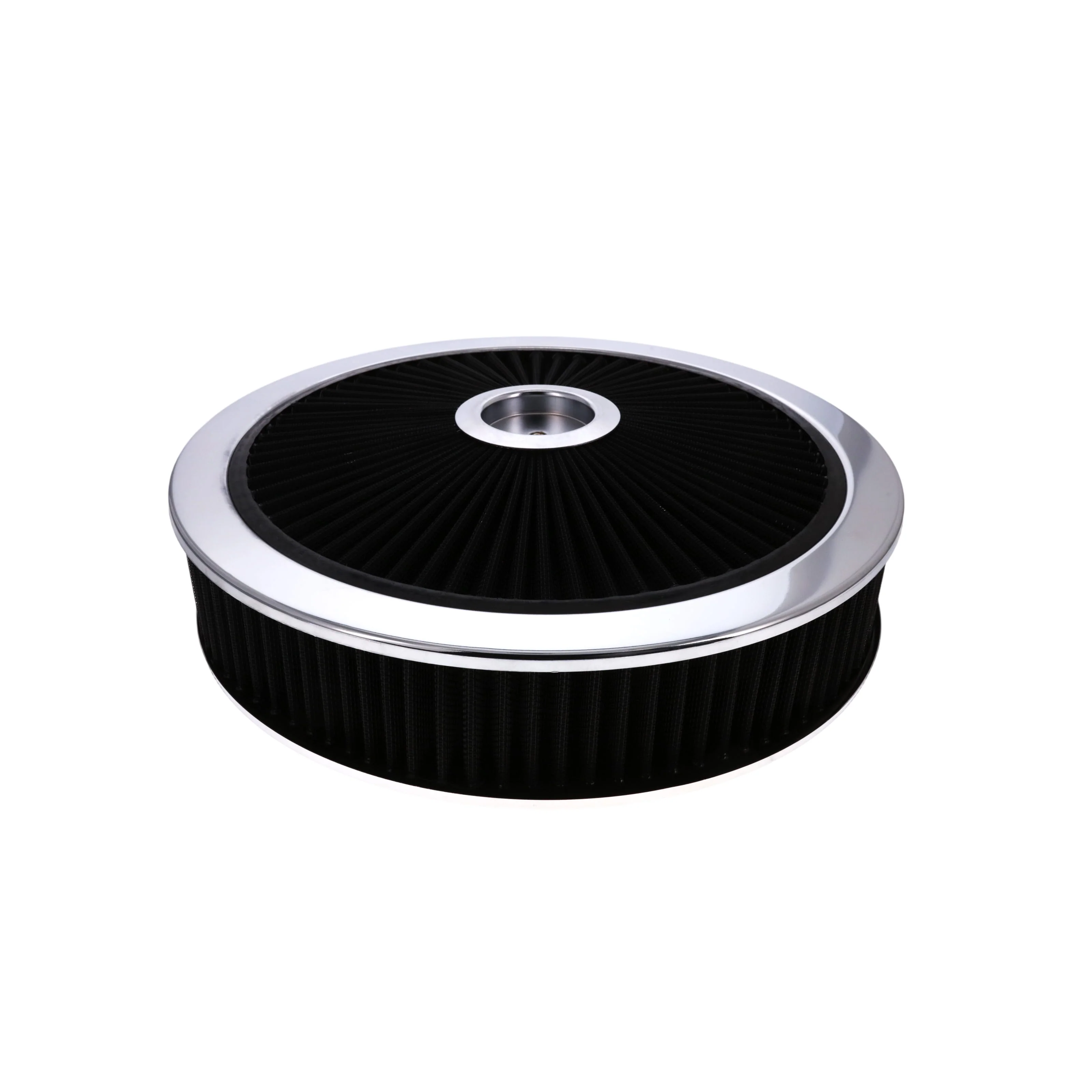 14" X 3" Round Steel Air Cleaner Kit, Black Washable Filter, Flat Base - Chrome - Image 2