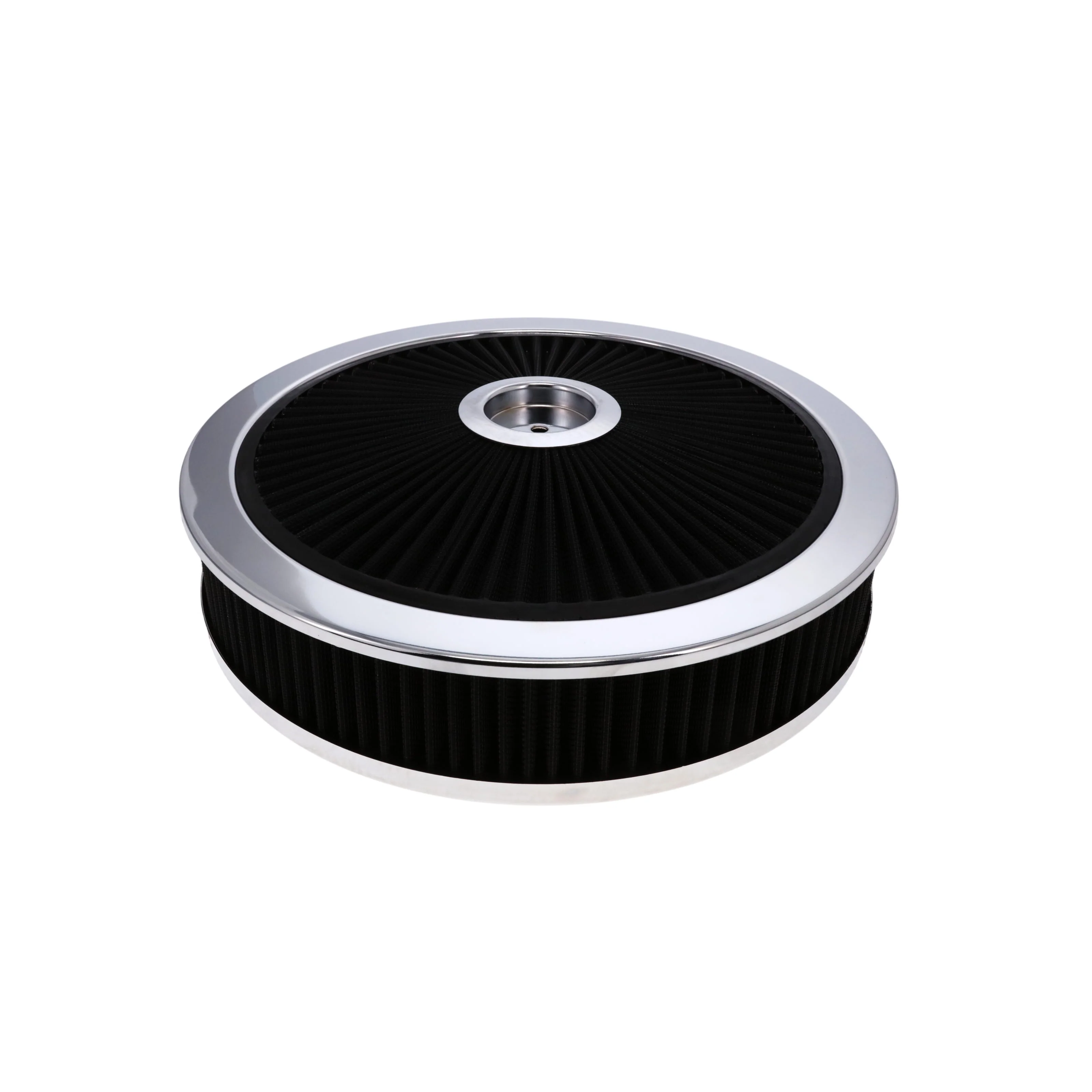 14" X 3" Round Steel Air Cleaner Kit, Black Washable Filter, Recessed Base - Chrome - Image 2