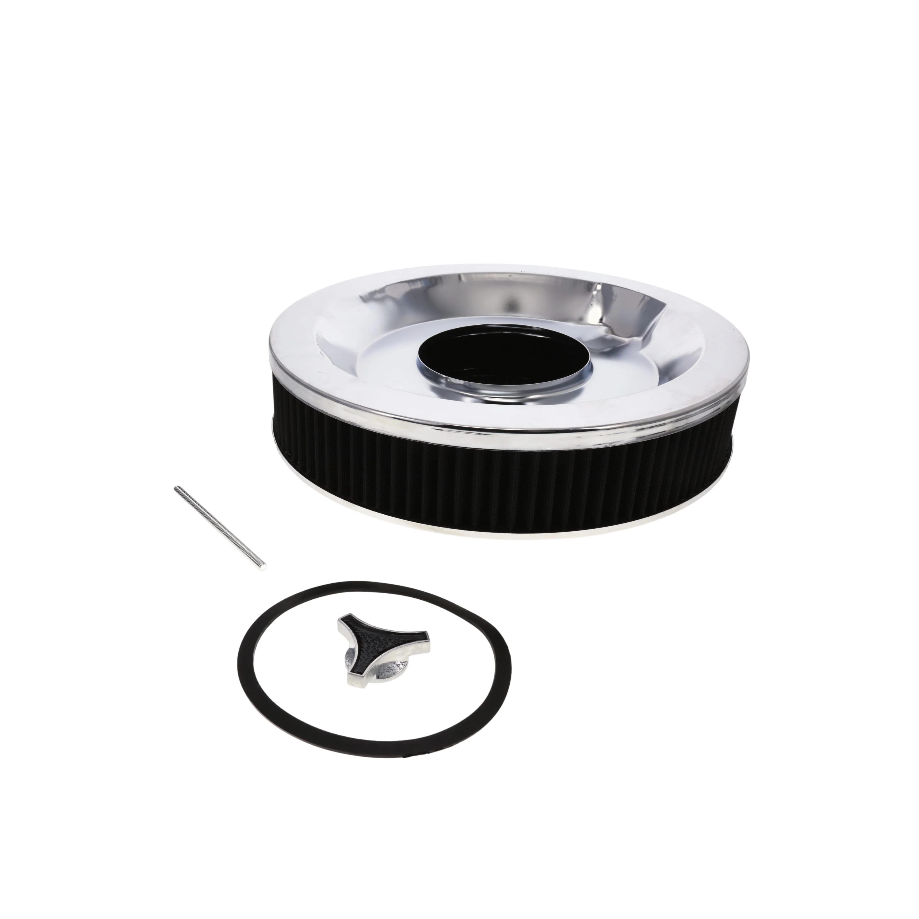 14" X 3" Round Steel Air Cleaner Kit, Black Washable Filter, Recessed Base - Chrome - Image 5