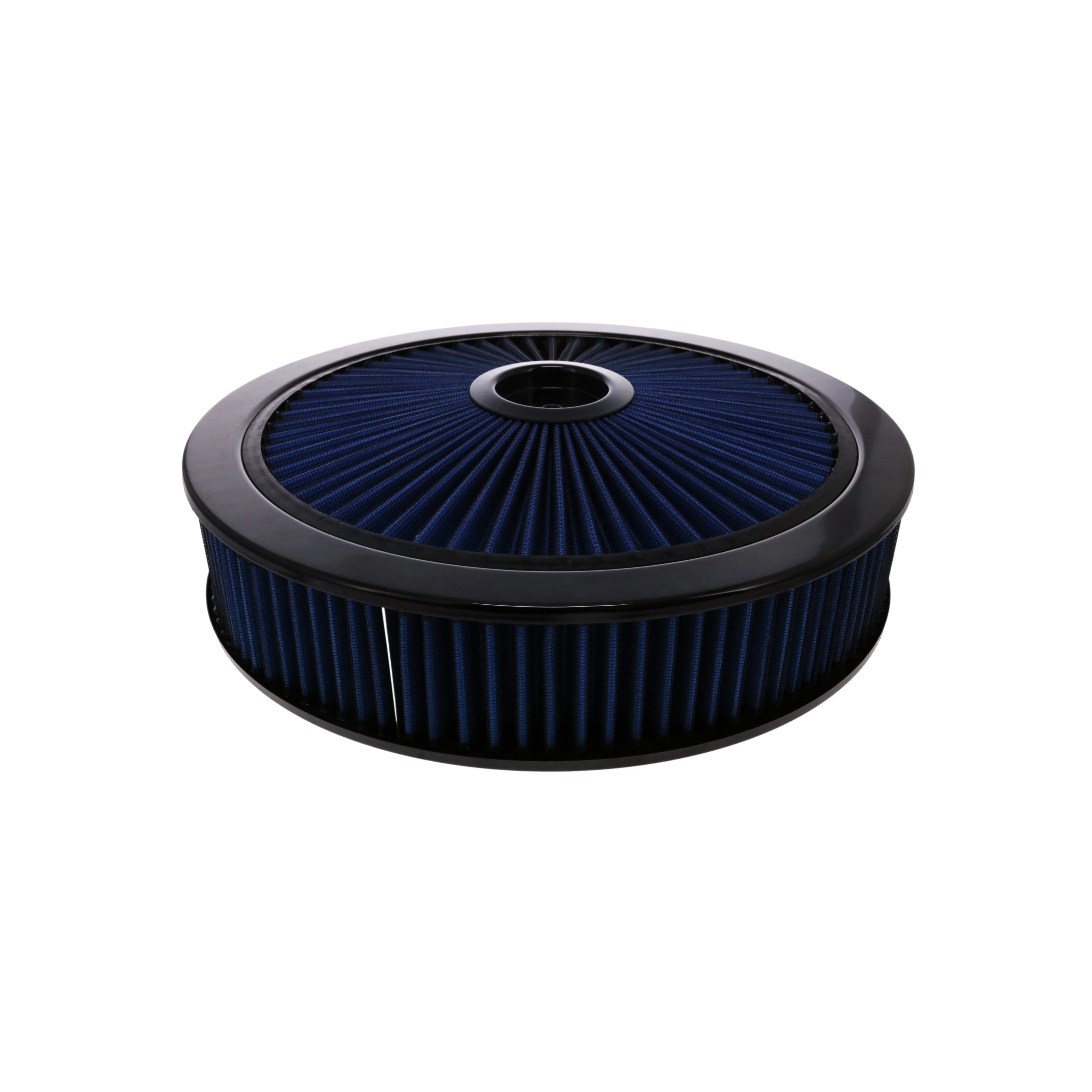 14" X 3" Round Steel Air Cleaner Kit, Blue Washable Filter, Flat Base - Black - Image 2