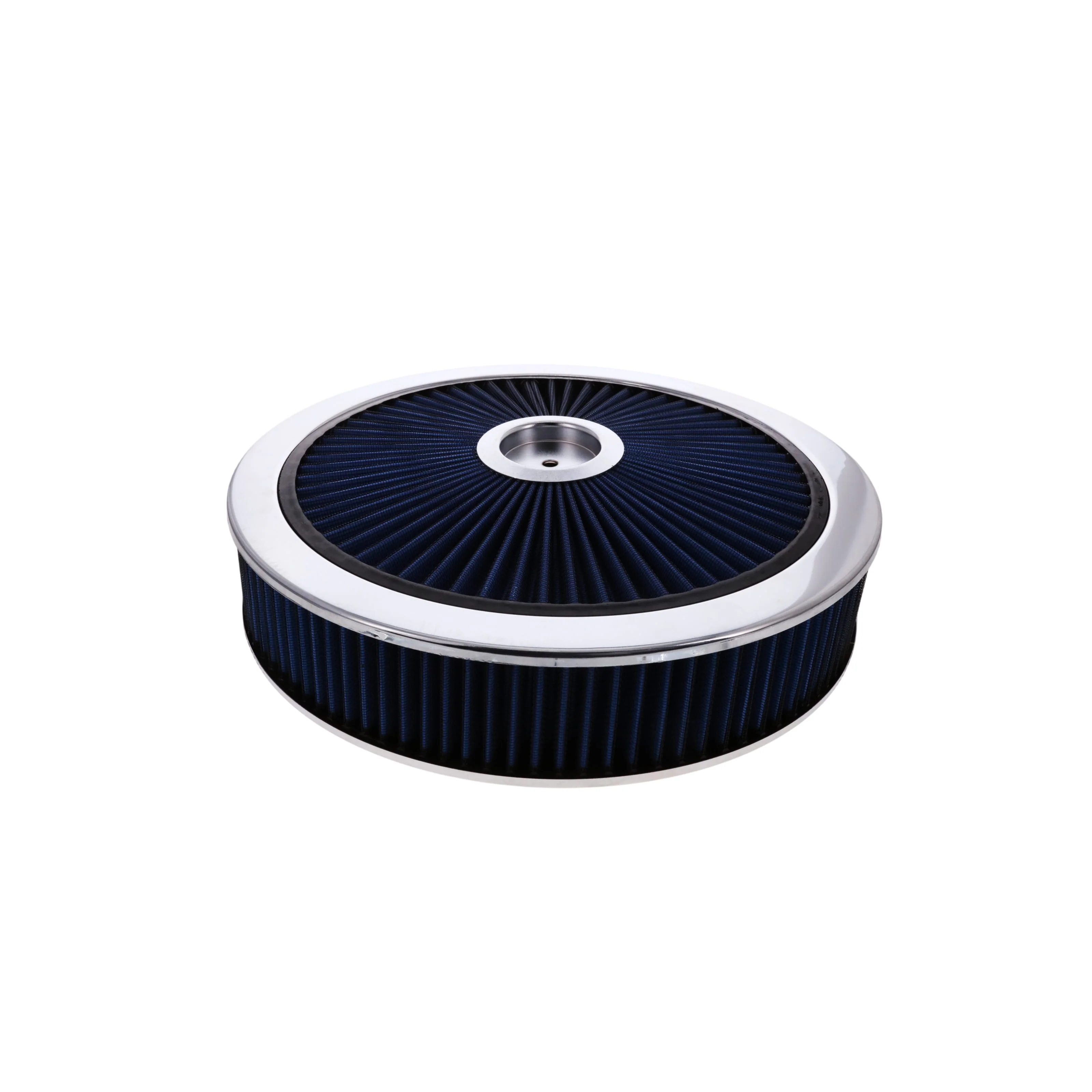 14" X 3" Round Steel Air Cleaner Kit, Blue Washable Filter, Flat Base - Chrome - Image 2