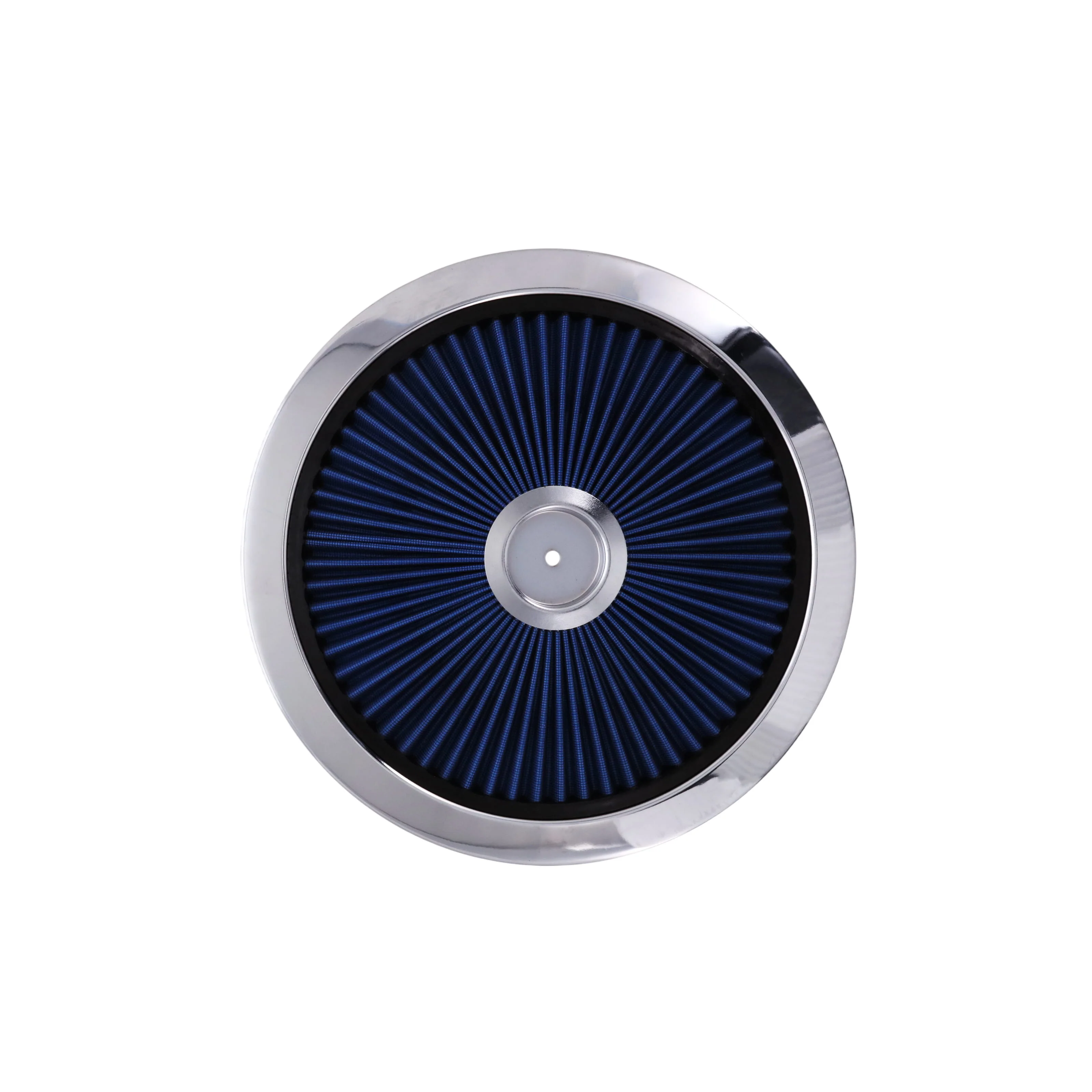 14" X 3" Round Steel Air Cleaner Kit, Blue Washable Filter, Flat Base - Chrome - Image 3
