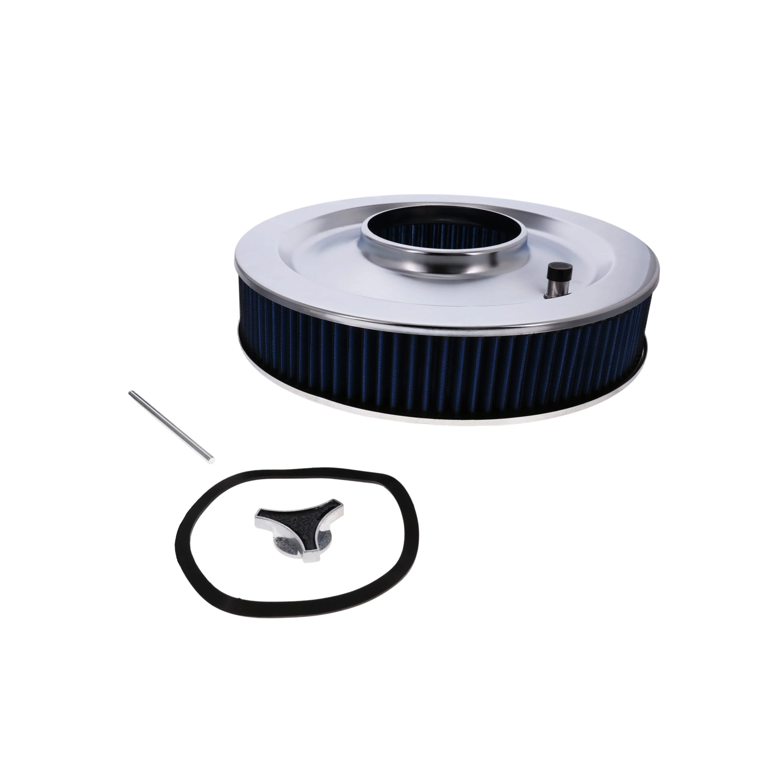 14" X 3" Round Steel Air Cleaner Kit, Blue Washable Filter, Flat Base - Chrome - Image 5