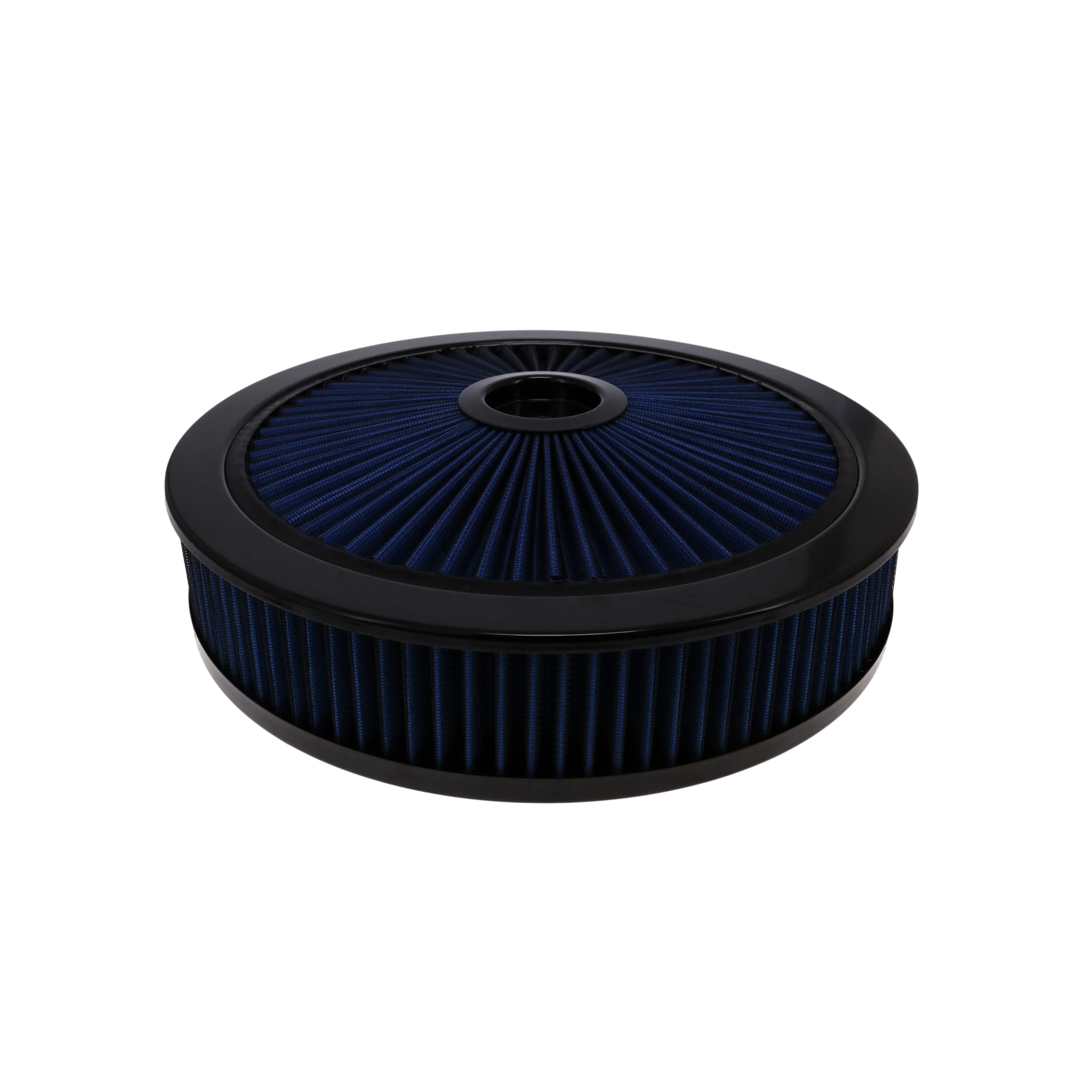 14" X 3" Round Steel Air Cleaner Kit, Blue Washable Filter, Recessed Base - Black - Image 2