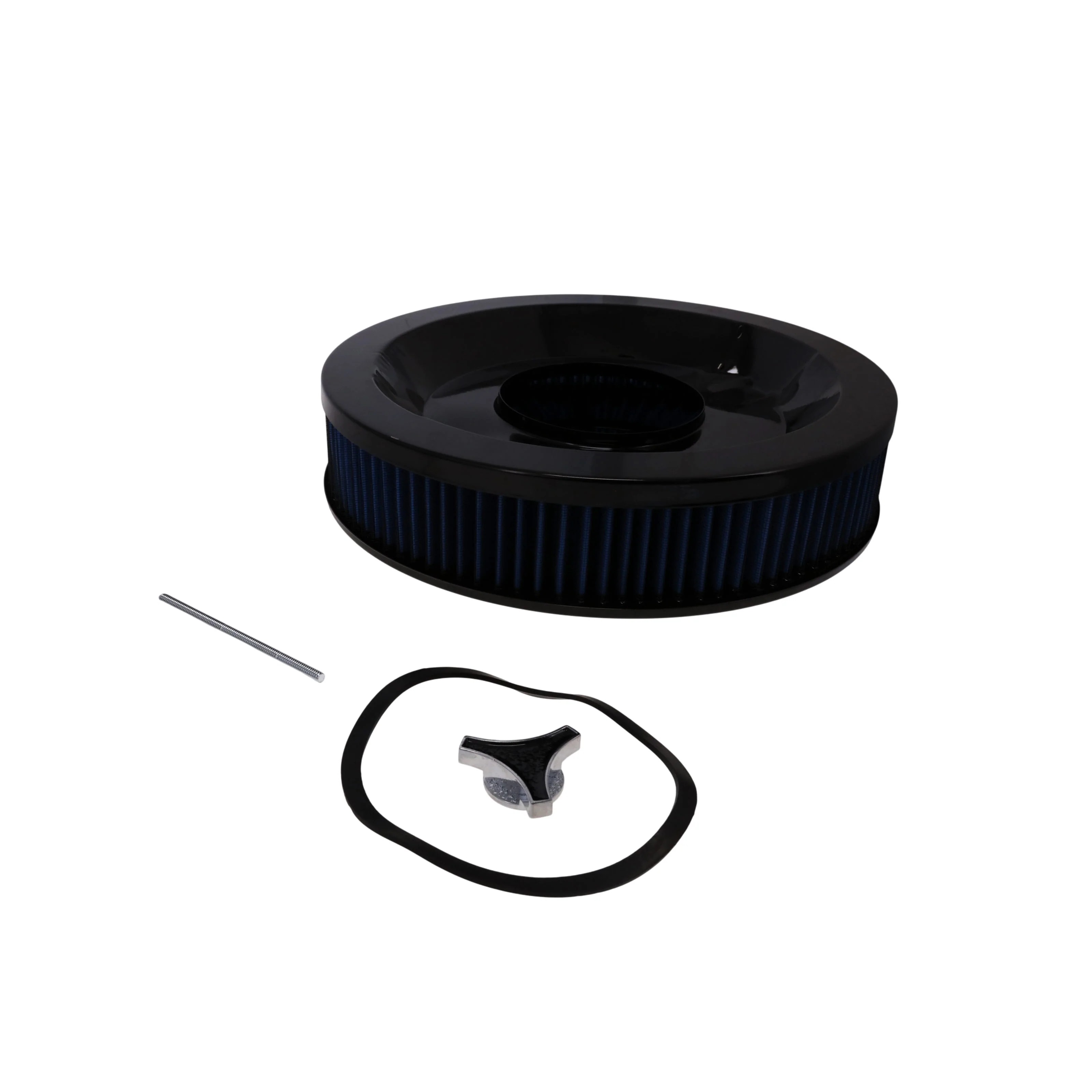 14" X 3" Round Steel Air Cleaner Kit, Blue Washable Filter, Recessed Base - Black - Image 5