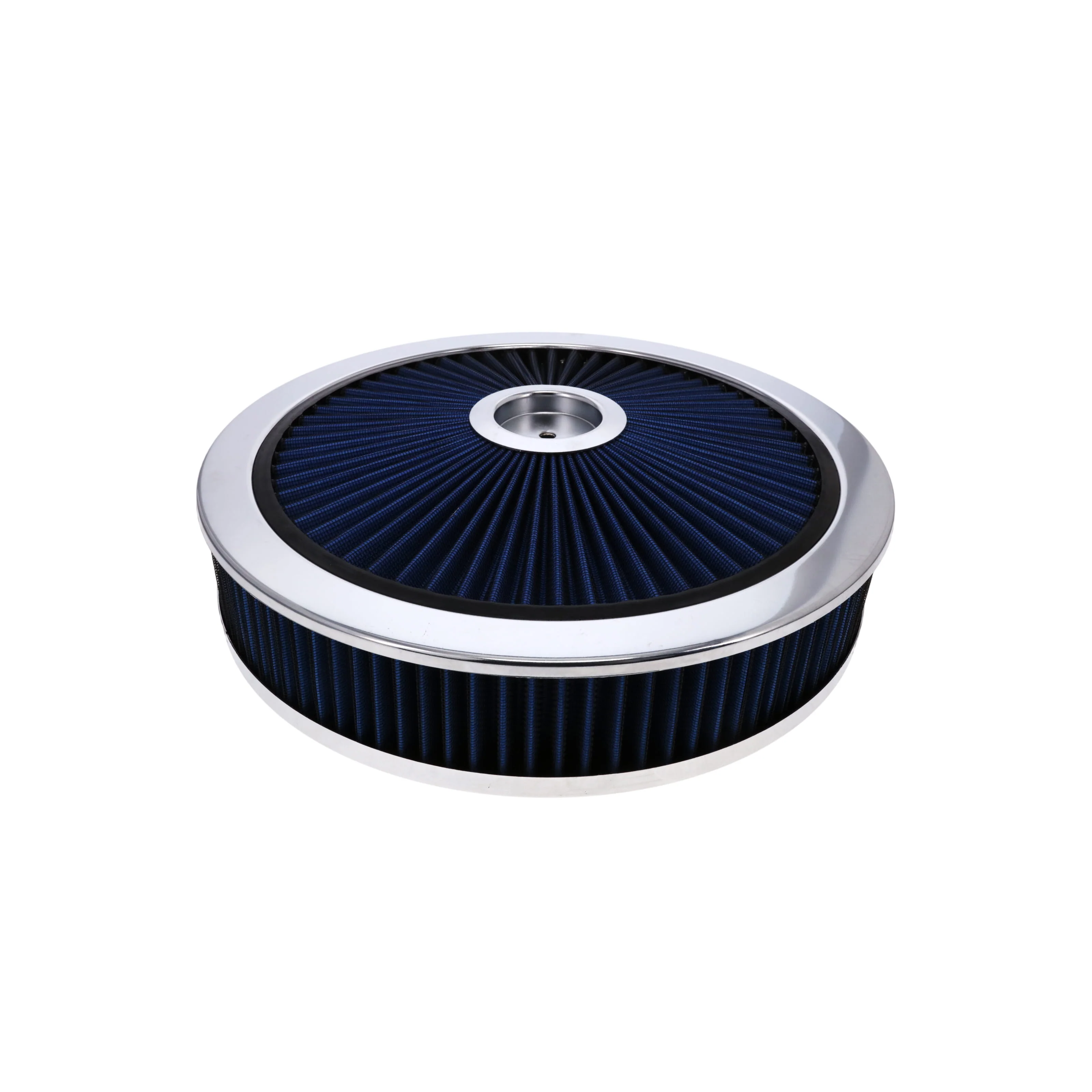 14" X 3" Round Steel Air Cleaner Kit, Blue Washable Filter, Recessed Base - Chrome - Image 2