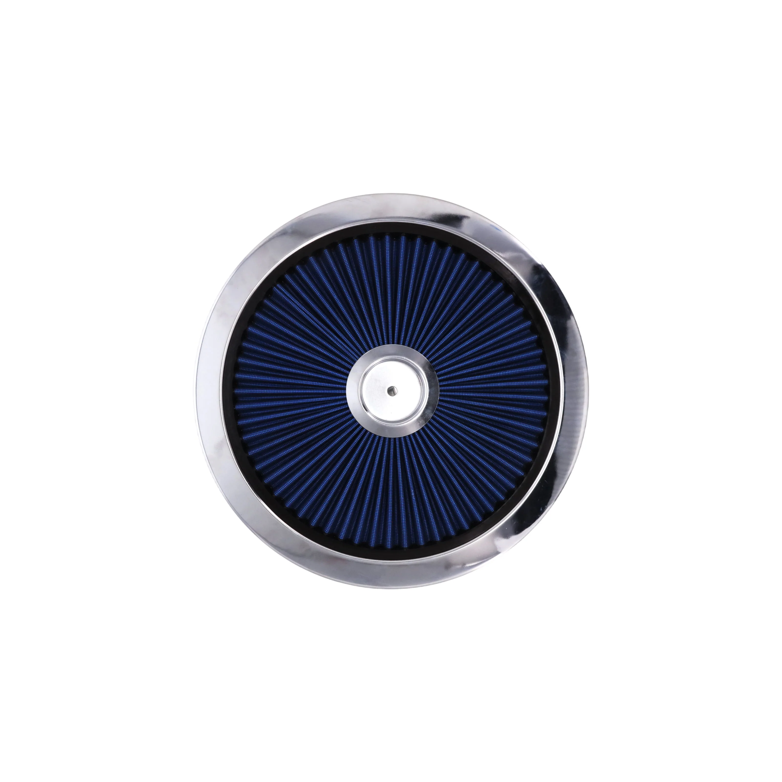 14" X 3" Round Steel Air Cleaner Kit, Blue Washable Filter, Recessed Base - Chrome - Image 3