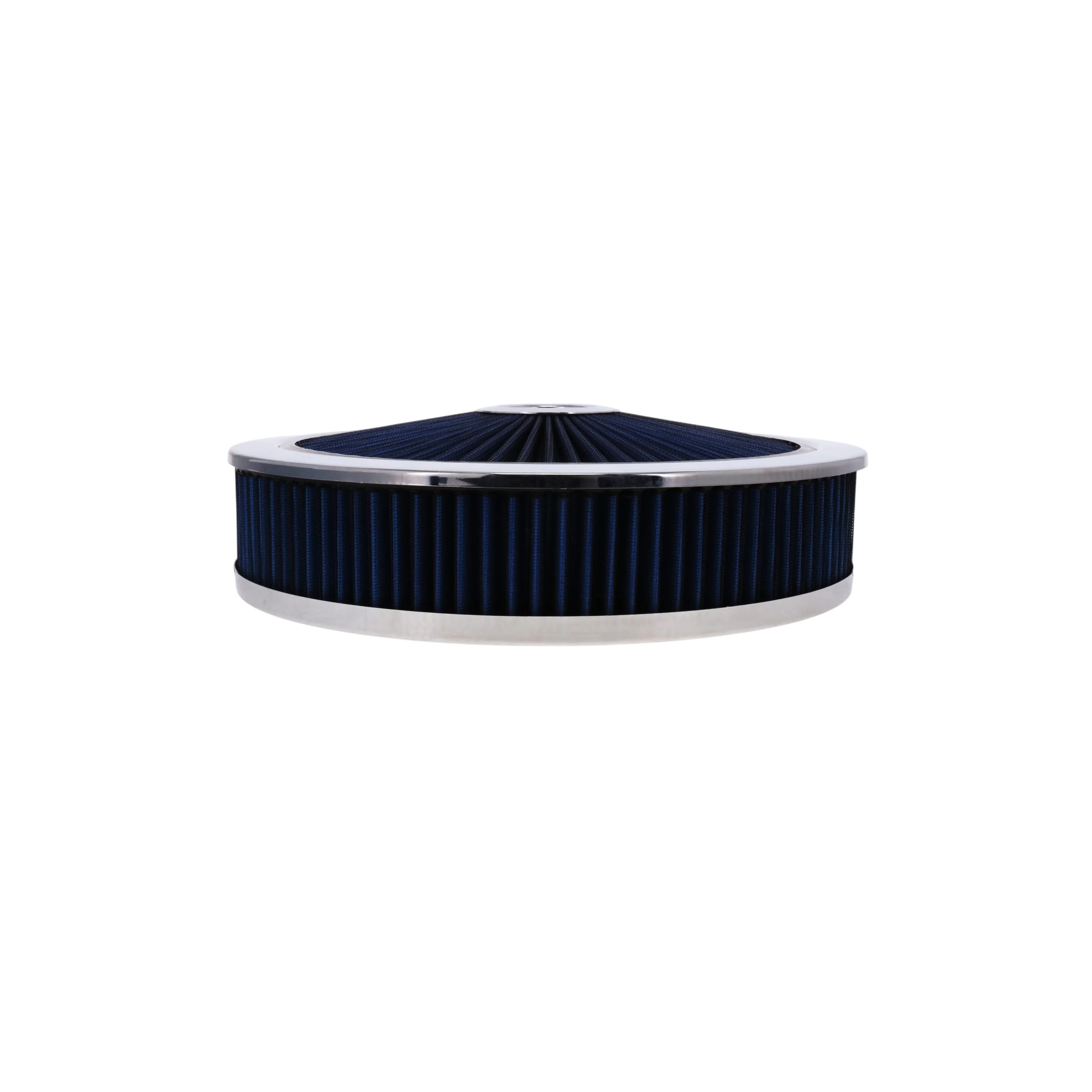 14" X 3" Round Steel Air Cleaner Kit, Blue Washable Filter, Recessed Base - Chrome - Image 4