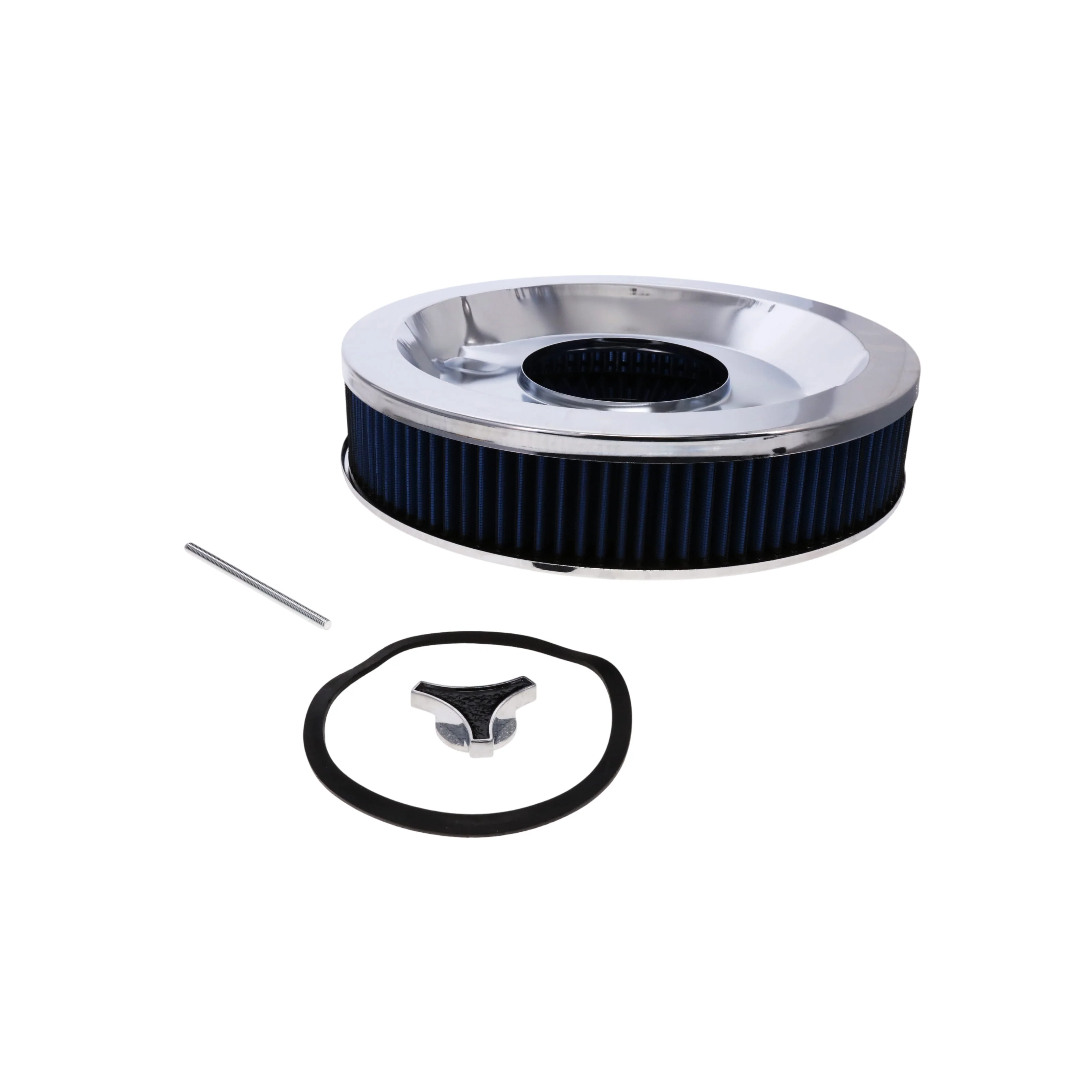 14" X 3" Round Steel Air Cleaner Kit, Blue Washable Filter, Recessed Base - Chrome - Image 5