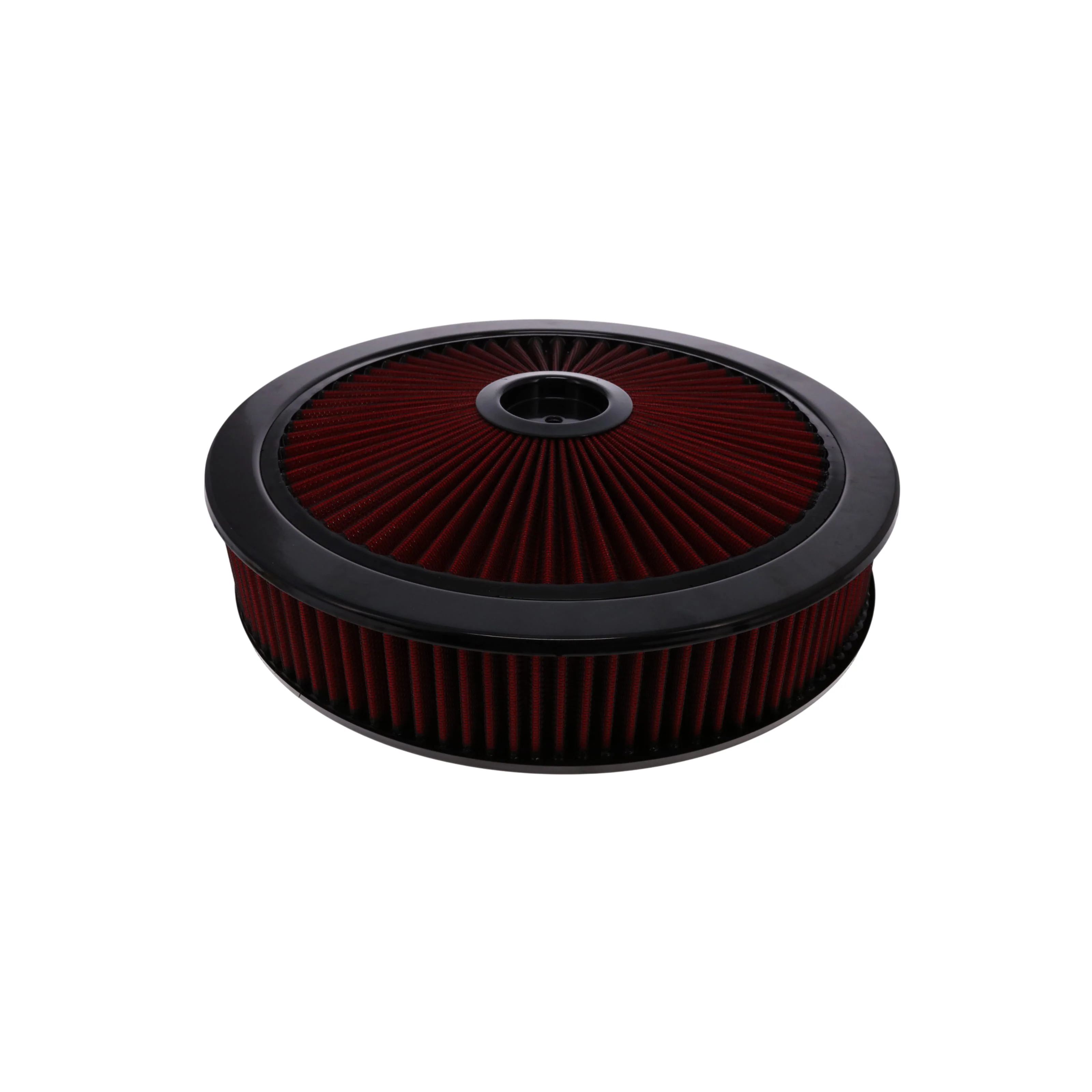 14" X 3" Round Steel Air Cleaner Kit, Red Washable Filter, Flat Base - Black - Image 2