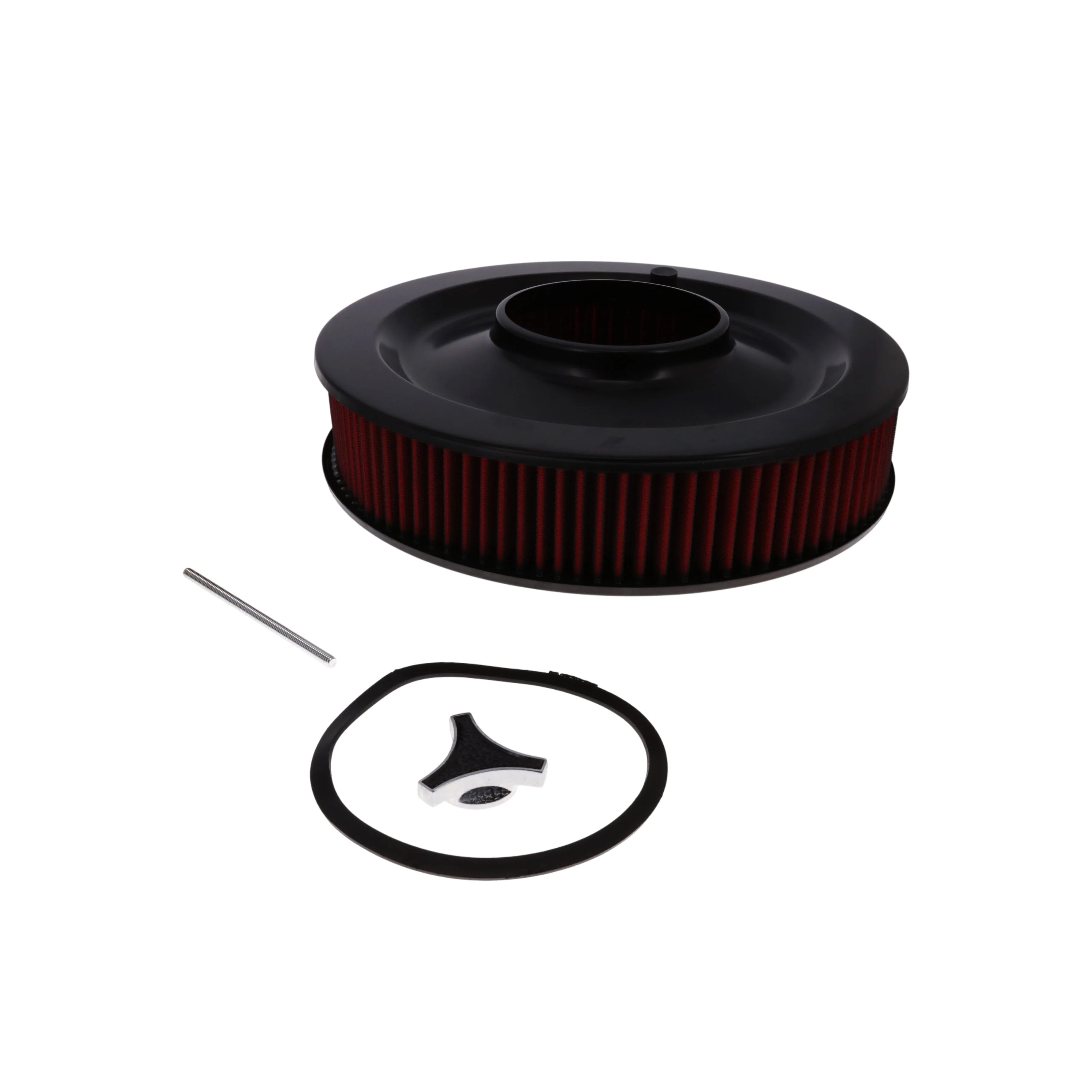 14" X 3" Round Steel Air Cleaner Kit, Red Washable Filter, Flat Base - Black - Image 5