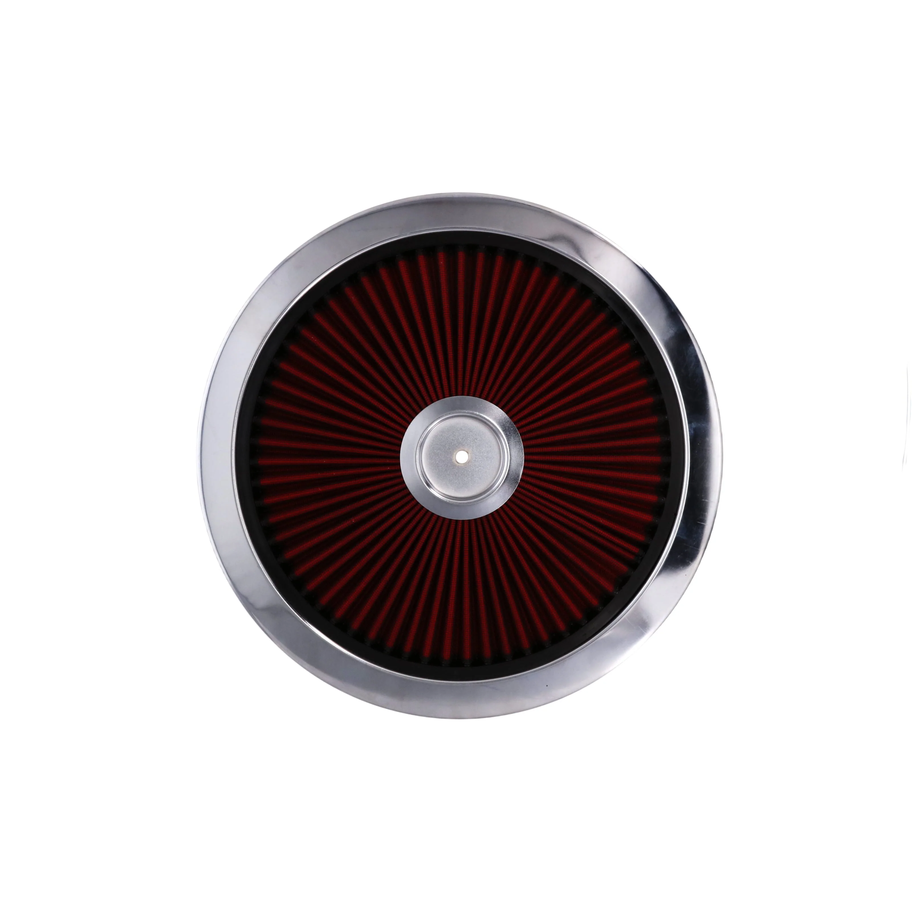 14" X 3" Round Steel Air Cleaner Kit, Red Washable Filter, Flat Base - Chrome - Image 3