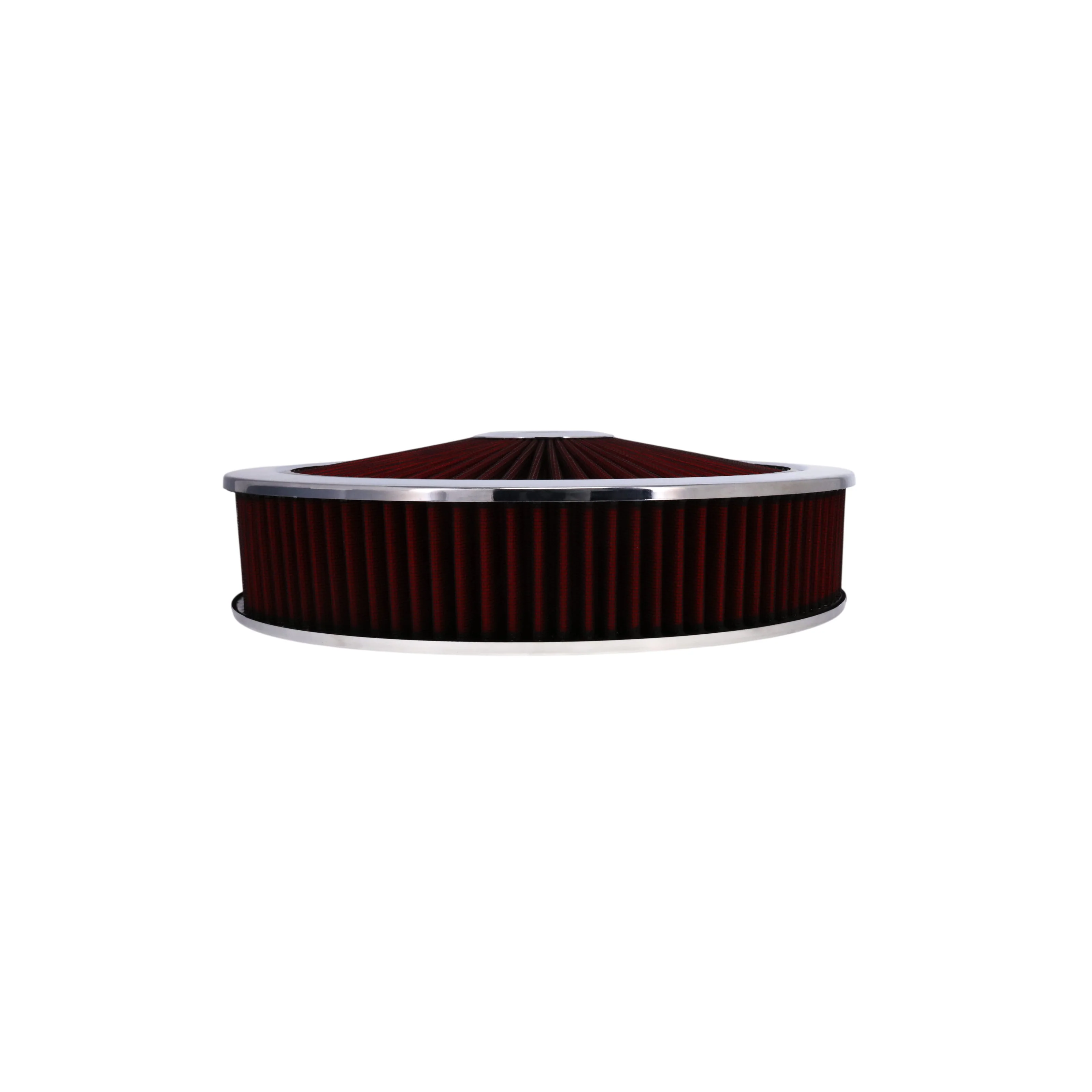 14" X 3" Round Steel Air Cleaner Kit, Red Washable Filter, Flat Base - Chrome - Image 4